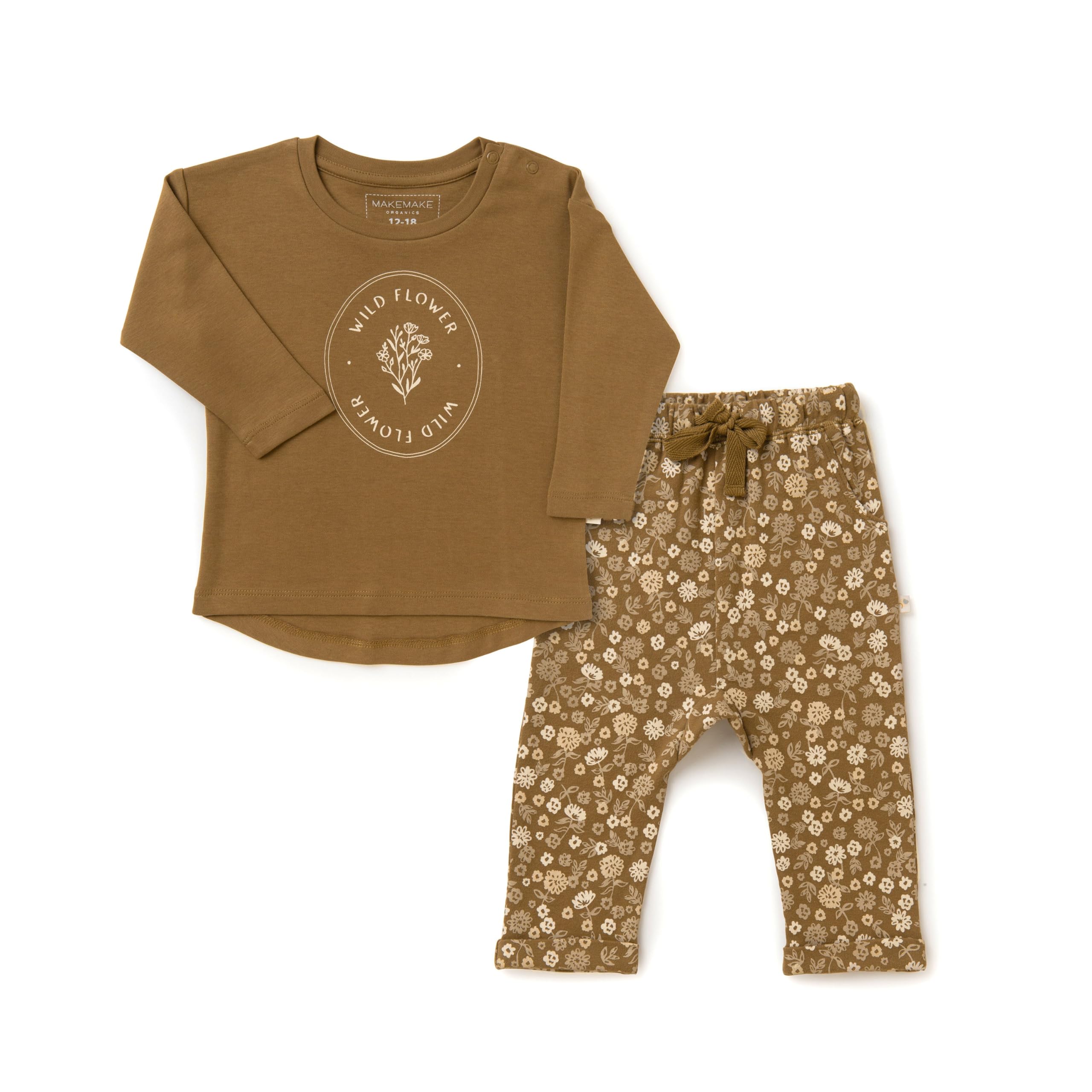 MakeMake Organics GOTS Certified Organic Cotton Toddler kids Boys Girls Tee Pants Sets Outfit - (Wild Flower, 4-5 Years)