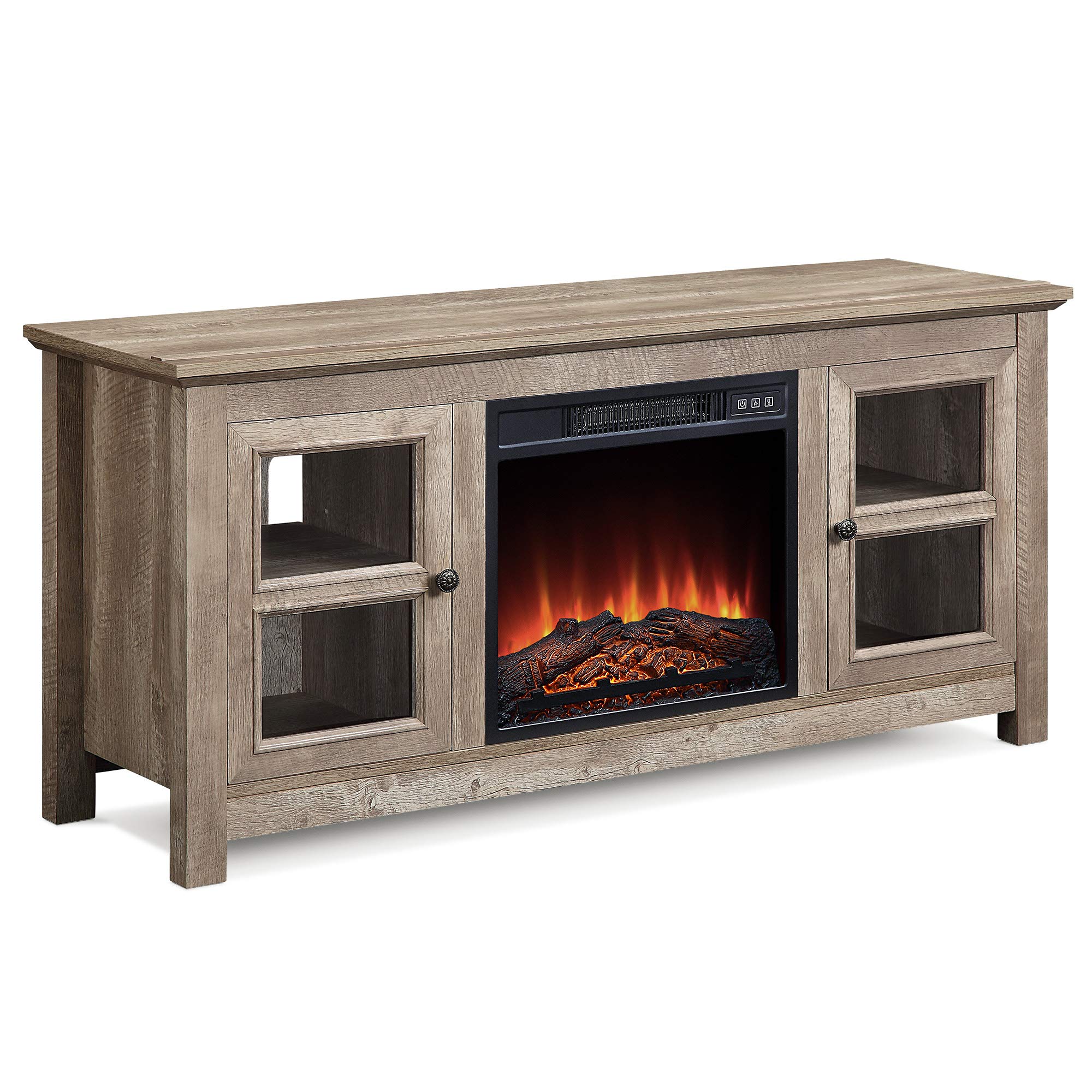 BELLEZE Modern 50 Inch Farmhouse Electric Fireplace TV Stand & Media