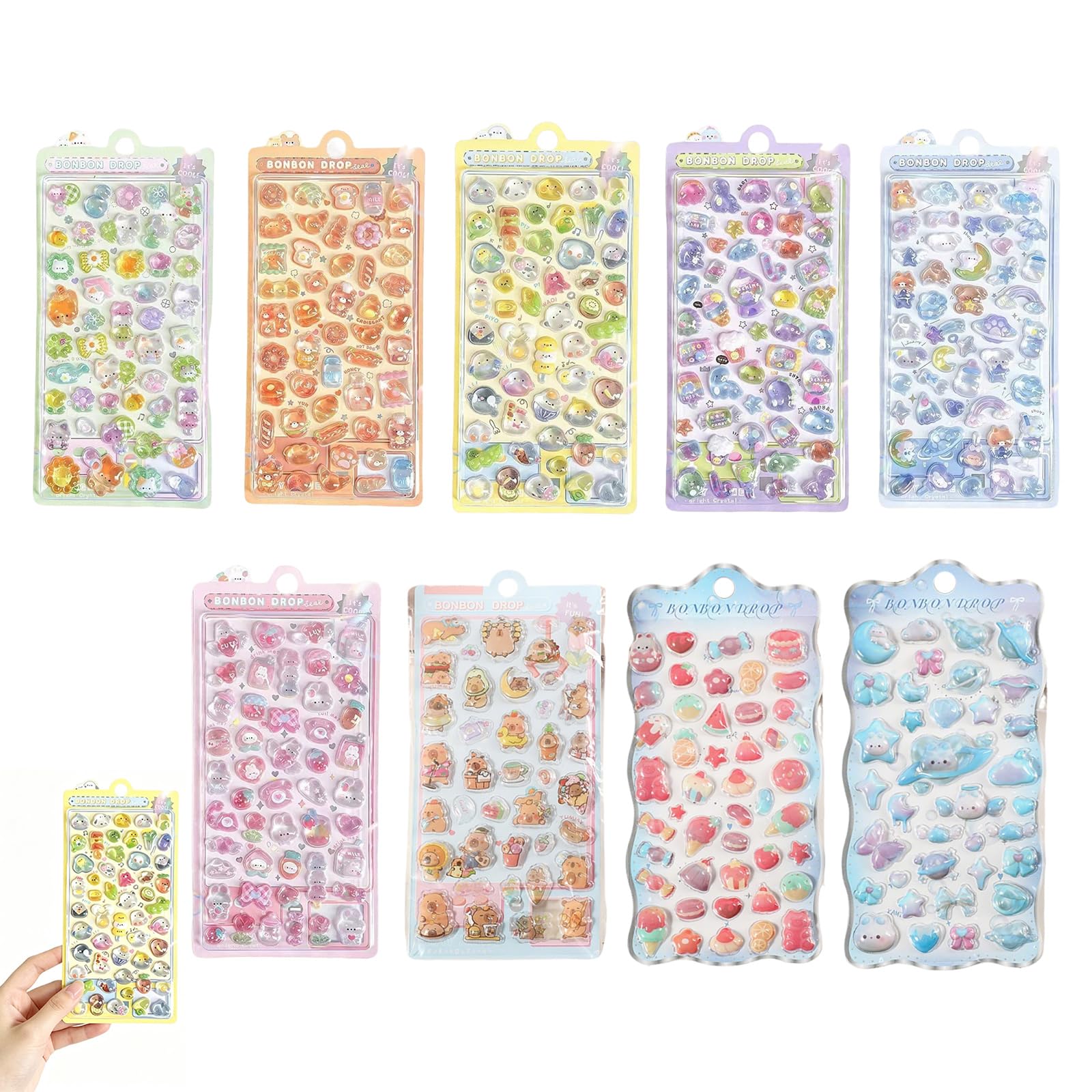 9 PCS Adorable 3D Puffy Stickers, Cute Kawaii Animal Mini, Fun Bubble