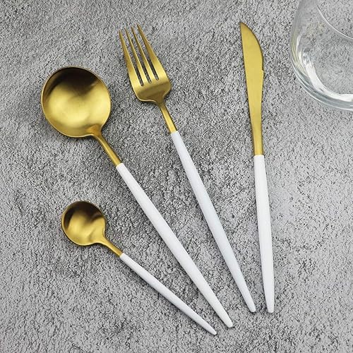 Miniatura 5 de Gugrida - Juego de cubiertos de lujo de 24 piezas de acero inoxidable 18/10 con acabado satinado, cubiertos de vajilla incluye cuchillo, tenedor