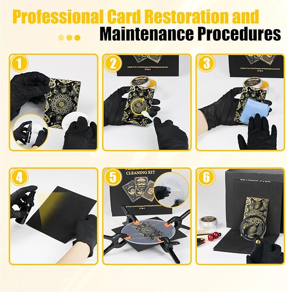 Card Care Clean Kit,17-in-1 Card Cleaning and Polishing Restoration Kit, Trading Card Cleaning Box with Cleaning Spray and Balck Nitrile Gloves, Suitable for Surface Card Care&Flatten Edges, 7.2″ - 4