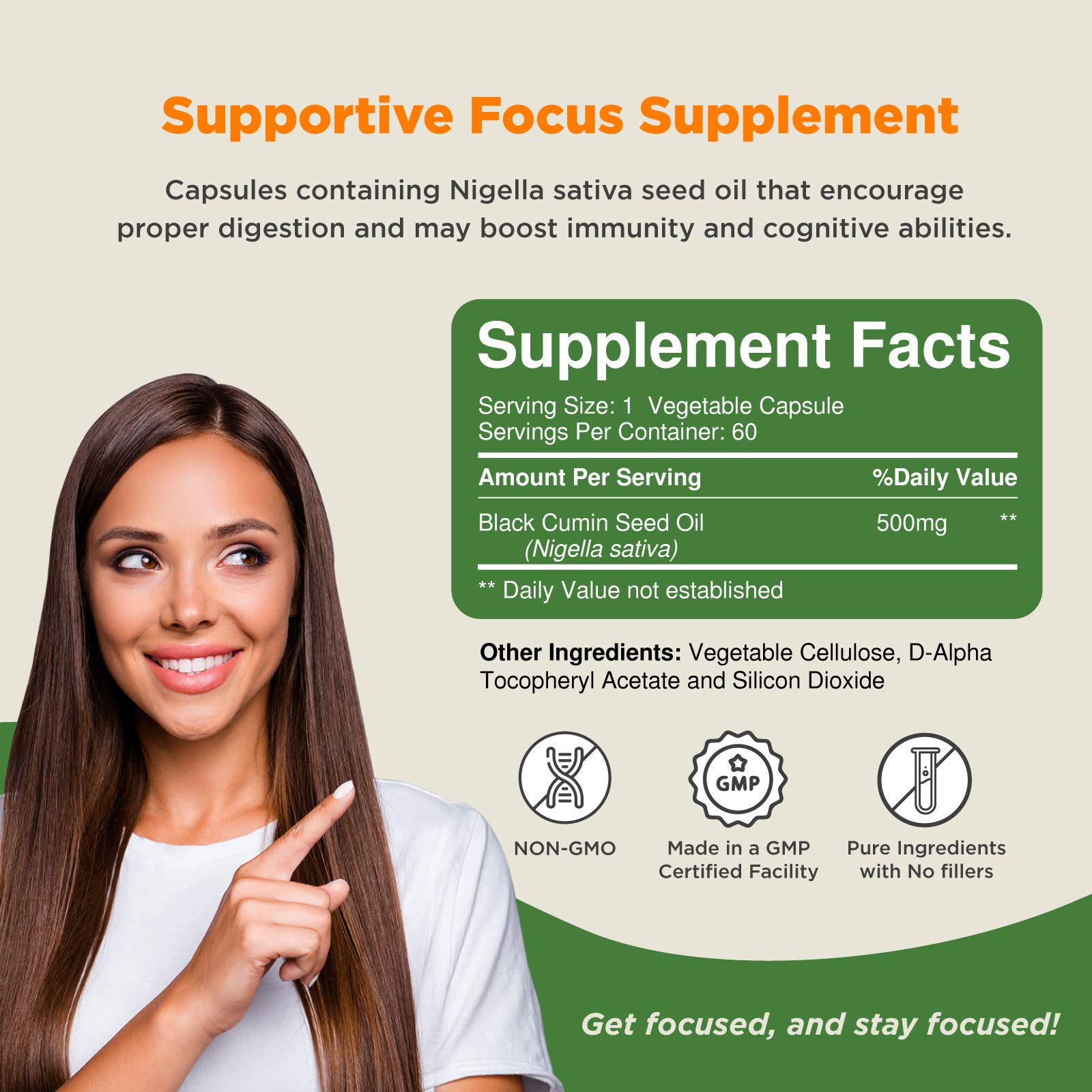 Black Cumin Seed Oil Capsules Nigella Sativa Focus Supplement and