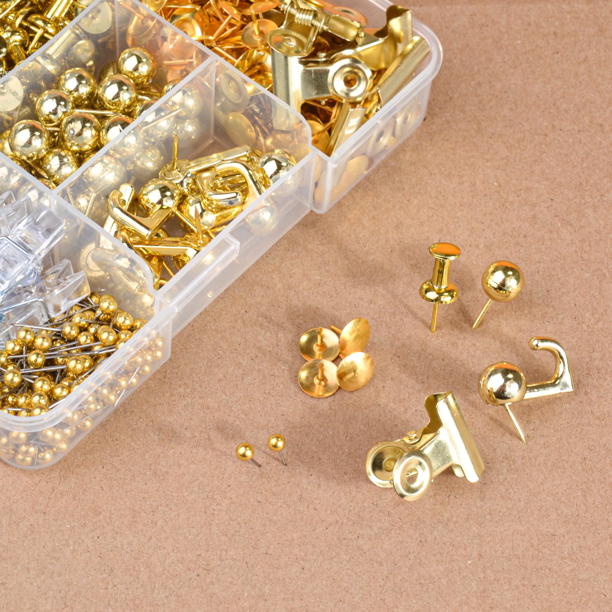 Lot De 30 Pinces à Punaises Métalliques Dorées - Clip + Punaise Intégrée - Pour Tableaux Liège, Murs, Planning - 31 Mm
