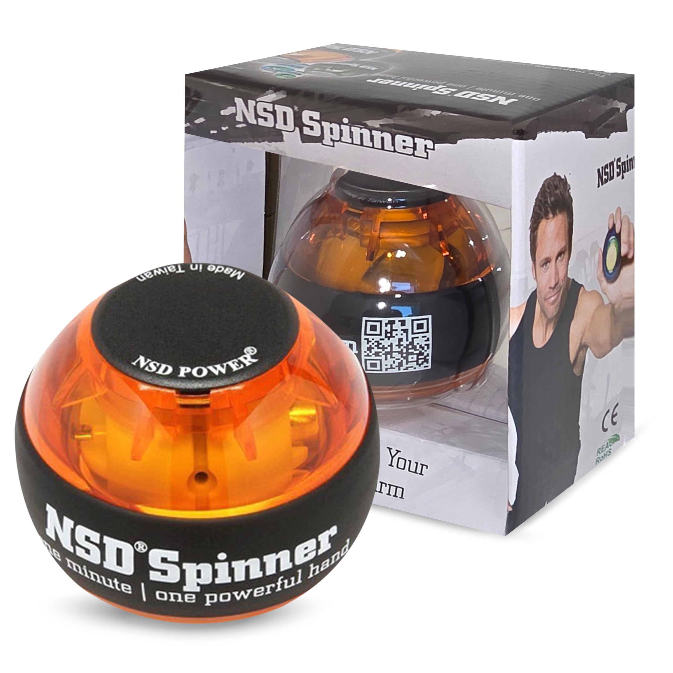 NSDEssential Spinner Gyro Ball – Grip Strengthener for Forearms, Wrist & Hands – String Start Design, Up to 15,000 RPM – Portable Wrist Trainer & Workout Equipment- Desk Workers, Athletes & Musicians