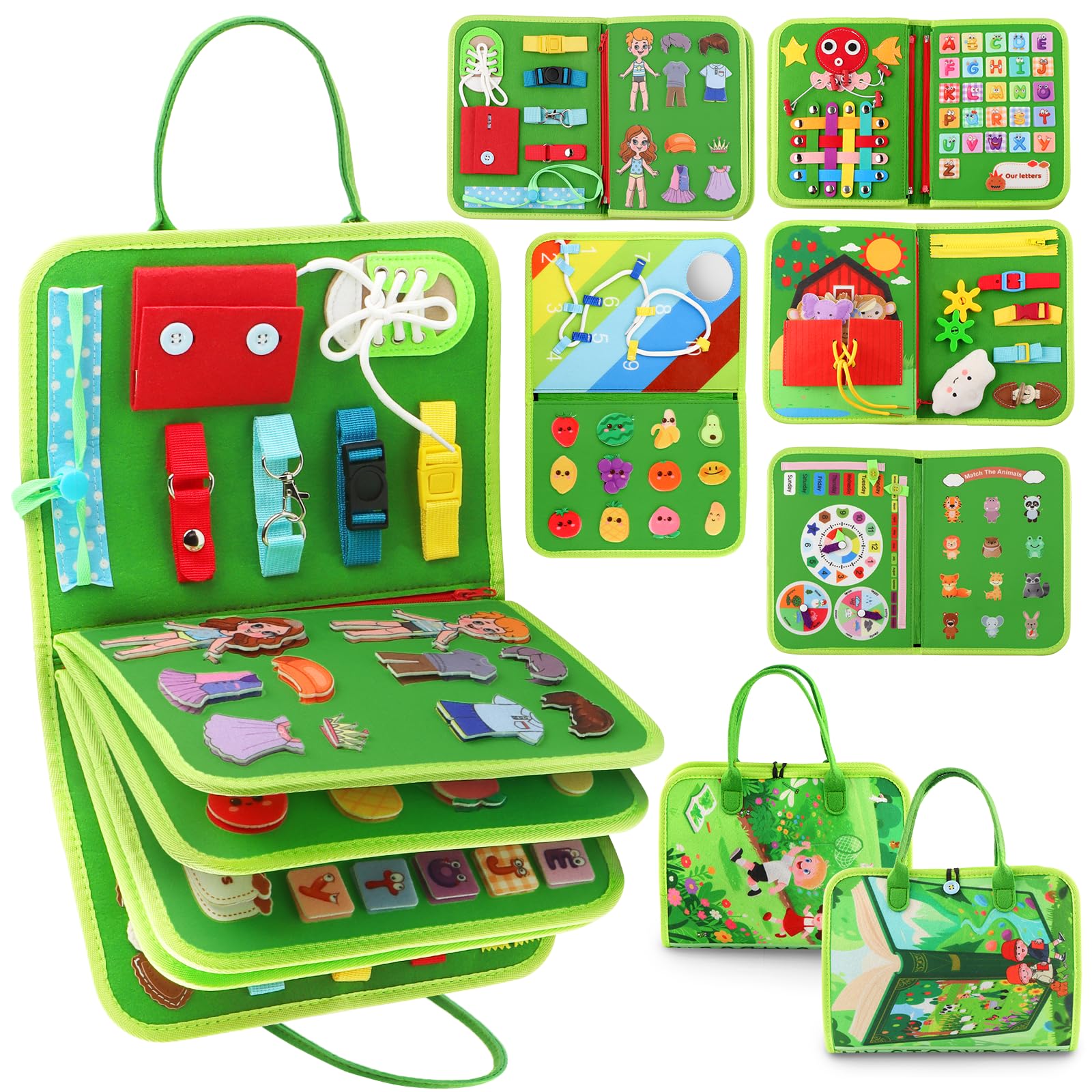 Montessori, Giocattolo per Bambini a Partire, Activity Busy Board Feltro Quiet Book, Giocattolo da Viaggio per Le attività motorie, Libro educativo, per la Prima Istruzione
