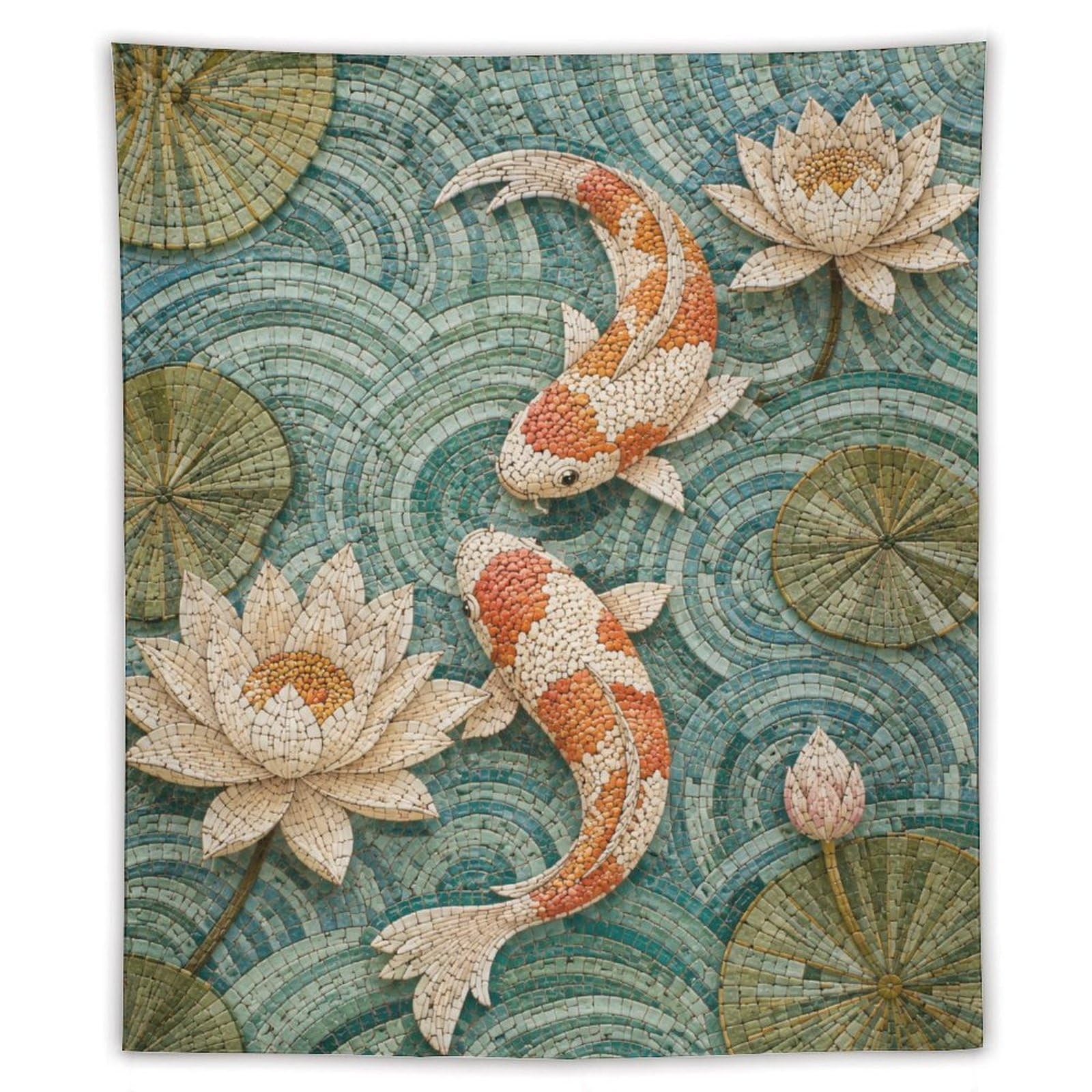 H3B8U2Y5 Koi Fish and Lotus Wall Tapestry, Ukiyo-e Style, Dorm Room