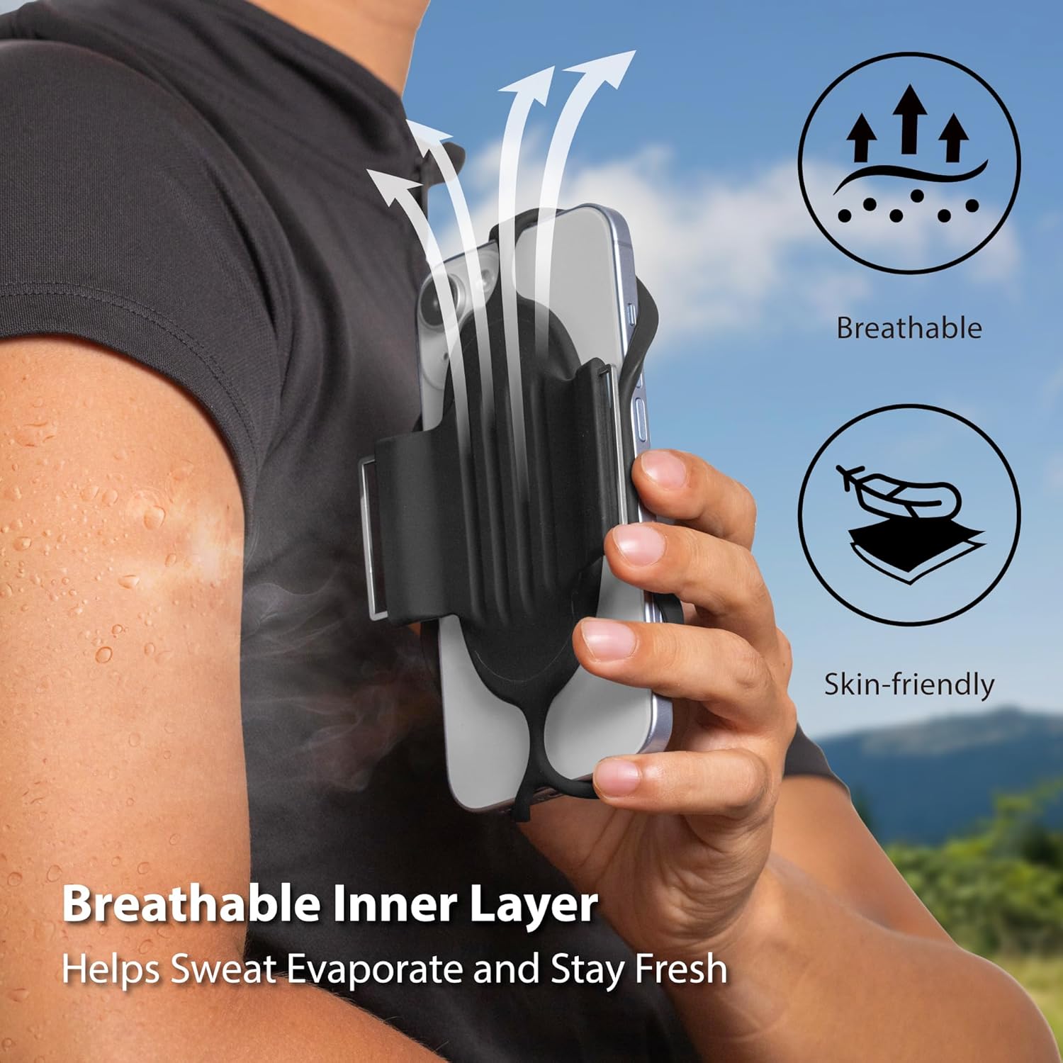 BONE Run Tie 3, Running Phone Armband, Skin-Friendly Silicone Sport Armband with Dual Layer Structure for Heat-Dissipation, Workout Phone Holder for iPhone and 4-7"-7.2" Smartphones (Size L) - Image 3