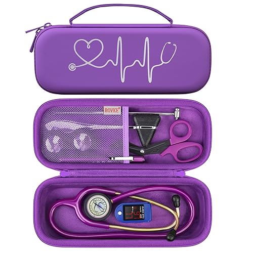 BOVKE Stethoscope Case for 3M Littmann Classic III, Lightweight II S.E, MDF Acoustica Deluxe Stethoscopes - Extra Room for Medical Bandage Scissors EMT Trauma Shear and LED Penlights, Dark Purple - Dark Purple