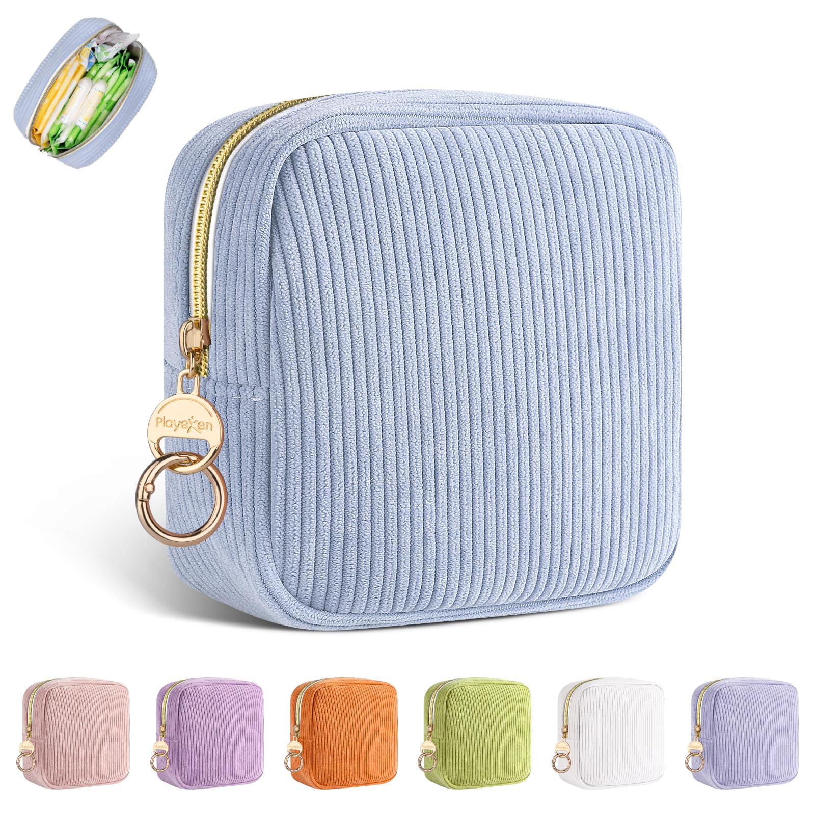 Playexen Period Bag for Teen Girls, Corduroy Sanitary Napkin Storage Bag, Menstrual Pad Pouches Tampon Holder for Purse