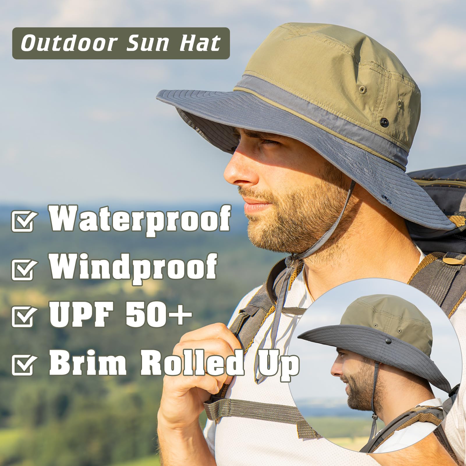 Comhats Herren Sonnenhut UV-Schutz Outdoor Fischerhut Bucket Safari Faltbarer Wanderhut Unisex Buschhut Sommerhut Hiking