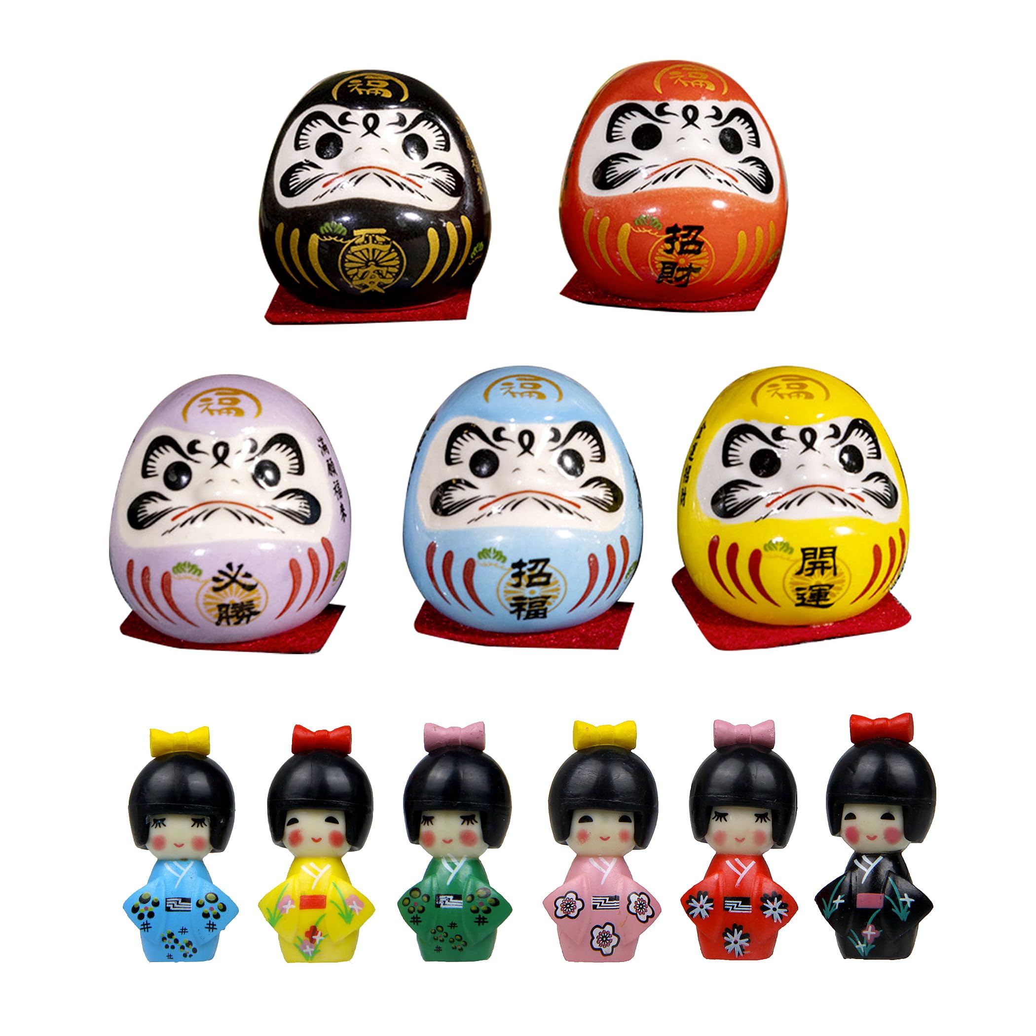 HAMILO Foreigner Souvenir Daruma Kokeshi Japanese Doll Figurine, Hot Business Cute, Total 11 Piece Set : Toys & Games