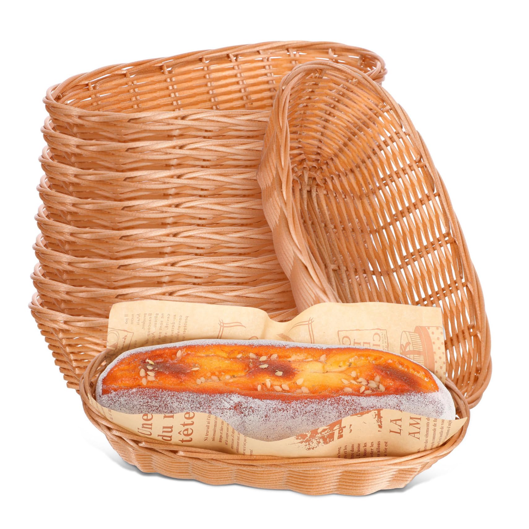 STOBAZA 10pièces Lot De Paniers à Pain Plastique Imitation Rotin Tressé Pour Service Alimentaire Cuisine Et Restaurant