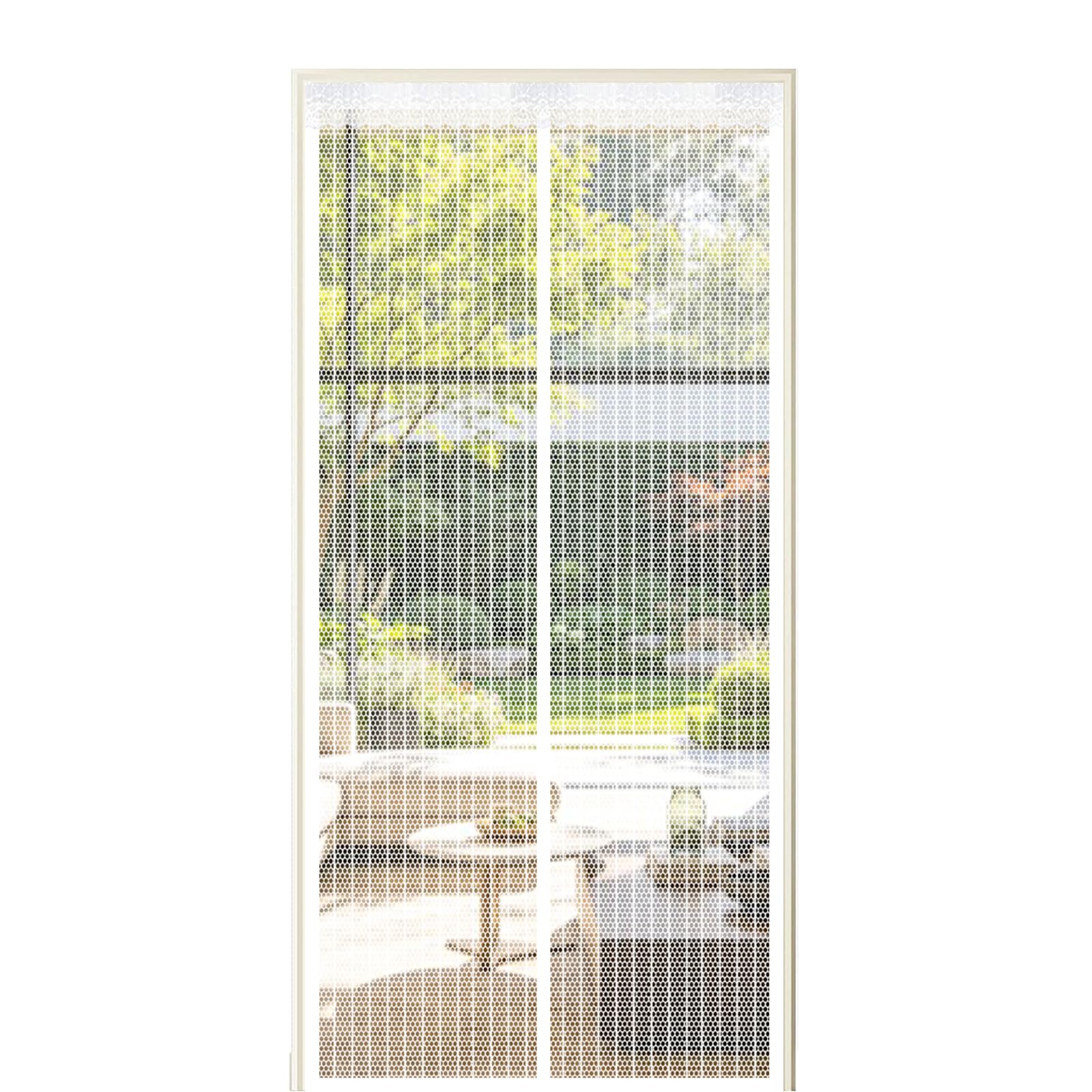Fly Screen Door 135 x 265 cm Self Sealing Powerful Magnets Flyscreen French Doors with Powerful Magnets & Full Frame Magic Tape Suitable for Patio Doors Balcony Bedroom, White