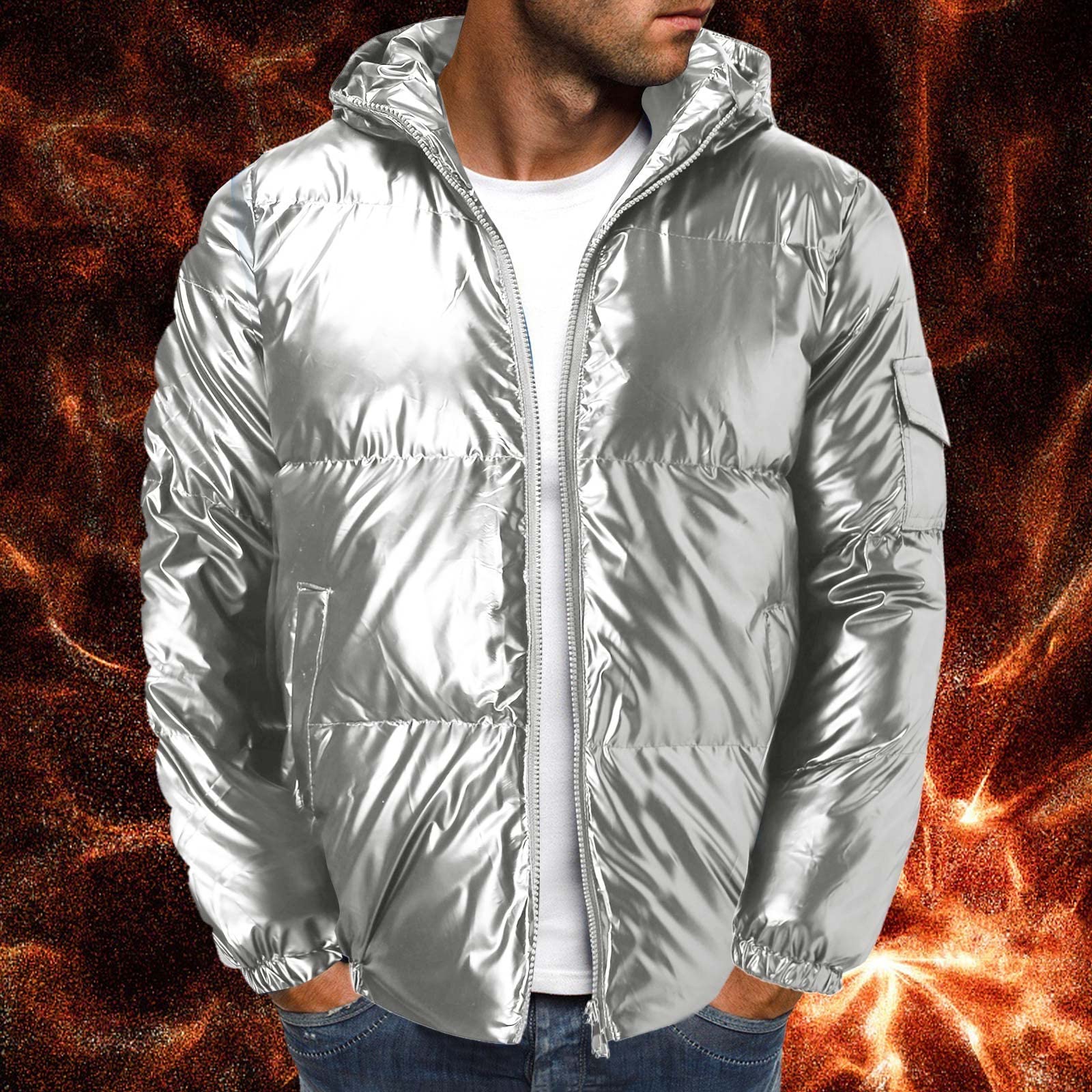 Giubbotto Trapuntato Invernale, Piumino Invernale Uomo Piumino Pesante Invernale Lucido Uomo Antivento Impermeabile con Cappuccio Termico con Cerniera E Tasche Giacca a Vento Giubbino Softshell Uomo
