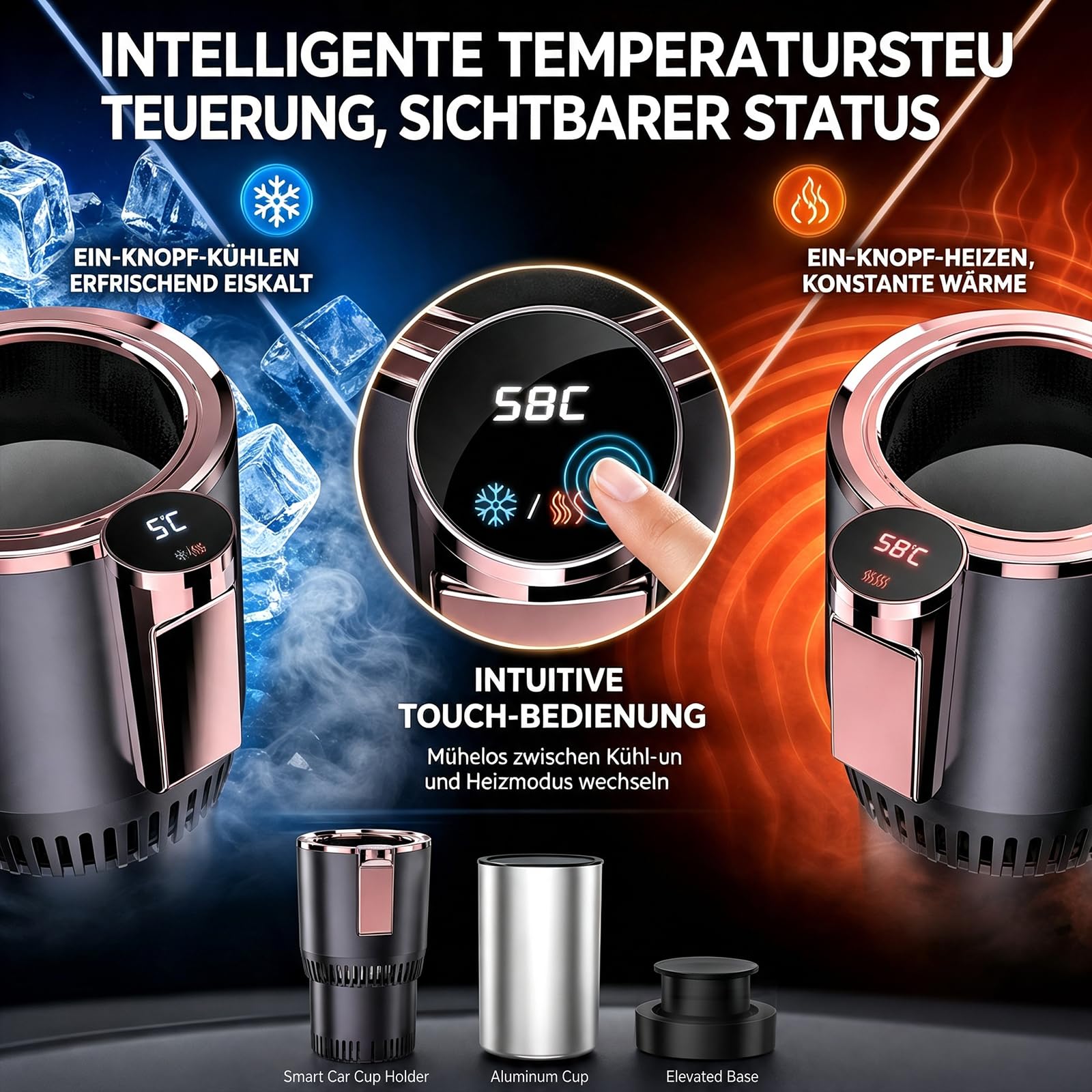 2-in-1 Auto Becherwärmer Kühler,12V Tragbarer Heiz- und Kühlbecher mit LCD-Display,Universal Smart Getränkehalter für Kaffee Wasser Milch,Autozubehör für PKW LKW