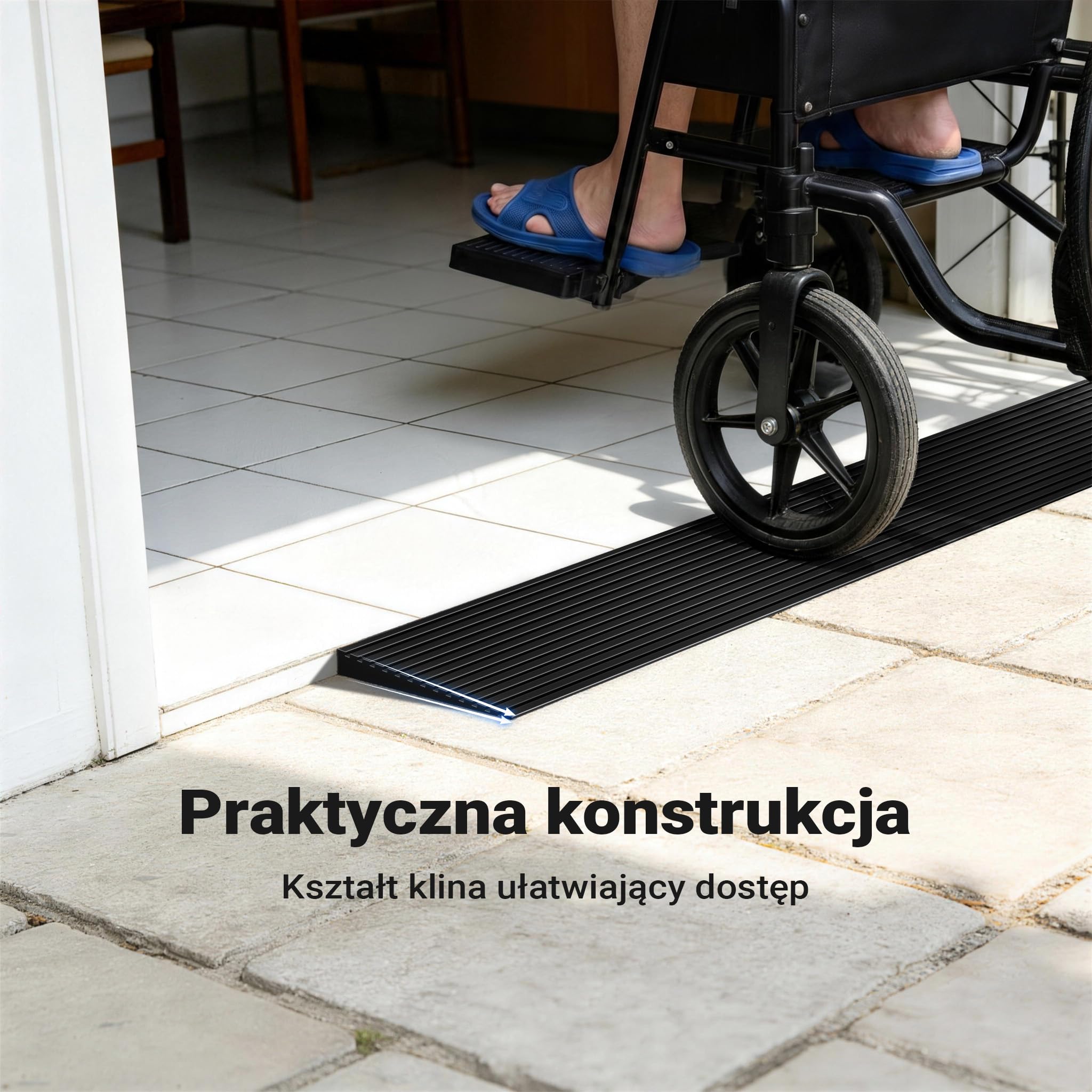 Wiltec Rampa progowa o wymiarach 8 x 80 x 900 mm, z solidnej gumy i antypoślizgową powierzchnią, dla wózków dziecięcych i inwalidzkich