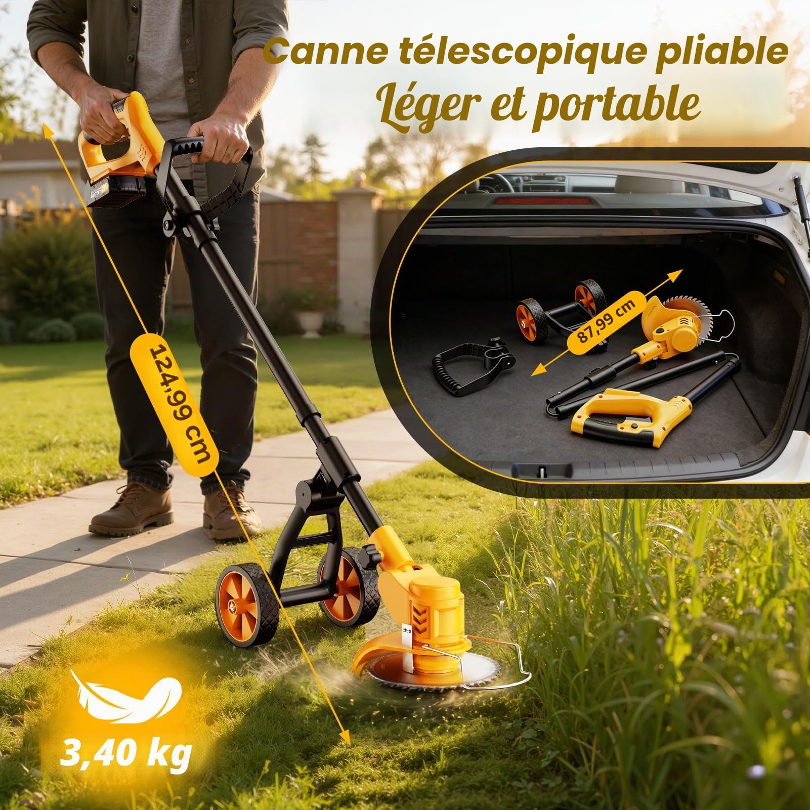 Debroussailleuse Electrique sans Fil 21V avec 2 Batteries, Coupe Bordure sans Fil avec Chargeur et Roues Amovibles, Coupe Bordure sans Fil avec Batterie pour Tondre Le Jardin et la Pelouse.