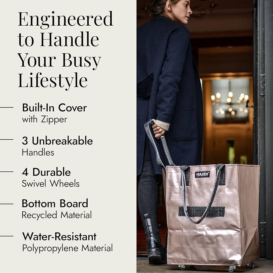 【新品】HULKEN ハルケン ローリング トートバッグ M ローズゴールド Rose Gold Tote Bag | Stylish Foldable Bag on Wheels – Hulken®
