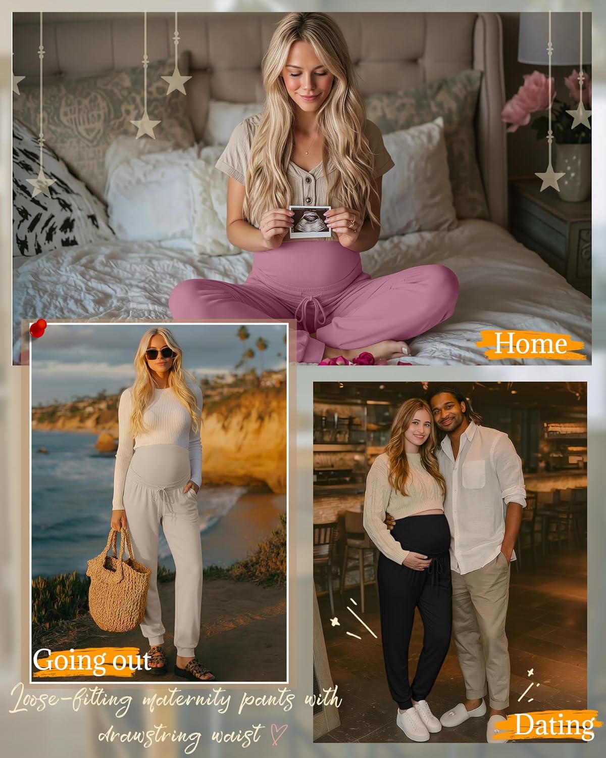 3 Pack Women's Maternity Pants Over Belly Pregnancy Lounge Pants Loose Drawstring Maternity Joggers with Pockets - Image 6