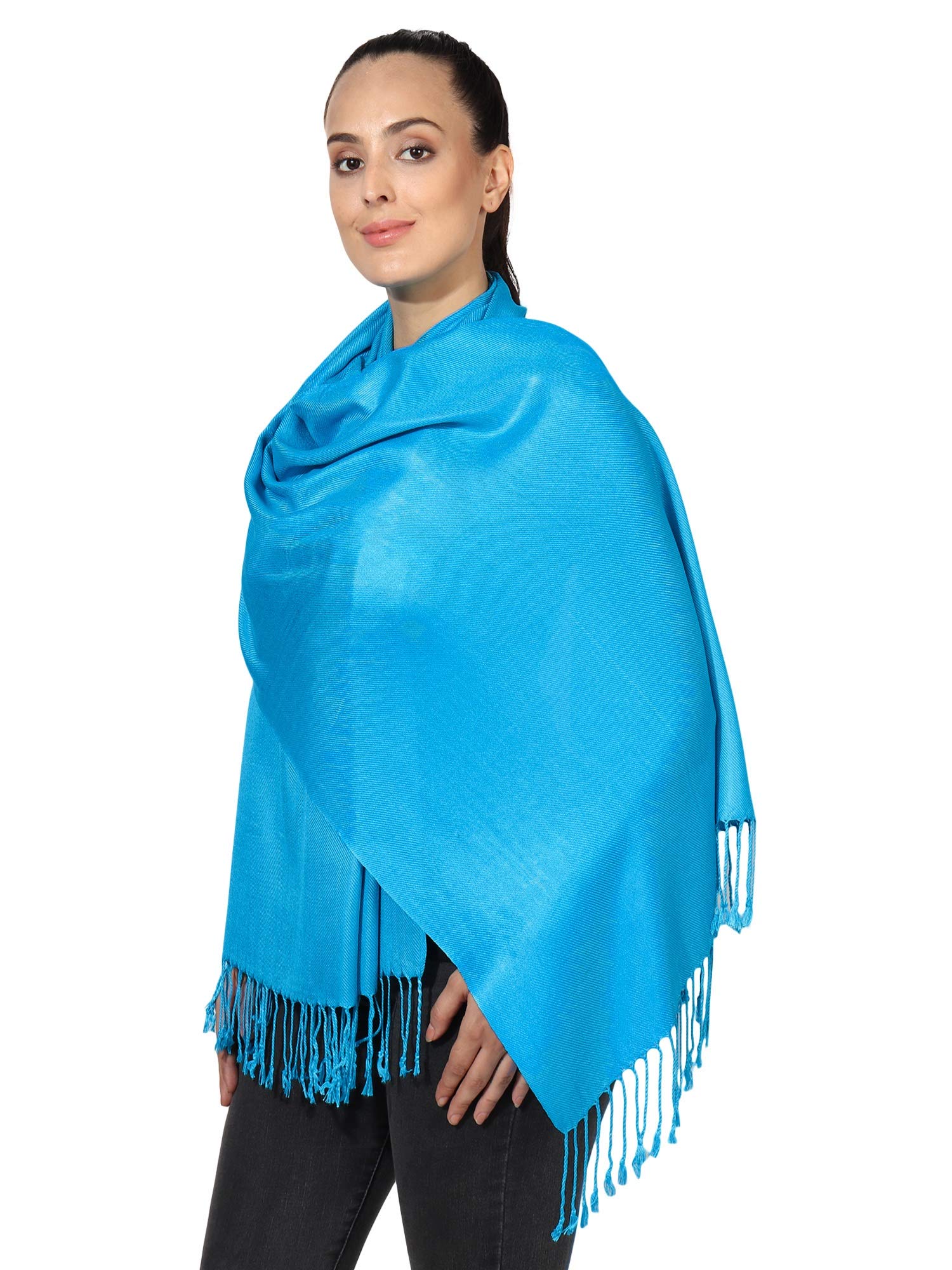 World Of Shawls Women's Turquoise Pashmina Style All Seasons Handcrafted Wrap Shawl Stole Scarf (Turquoise)