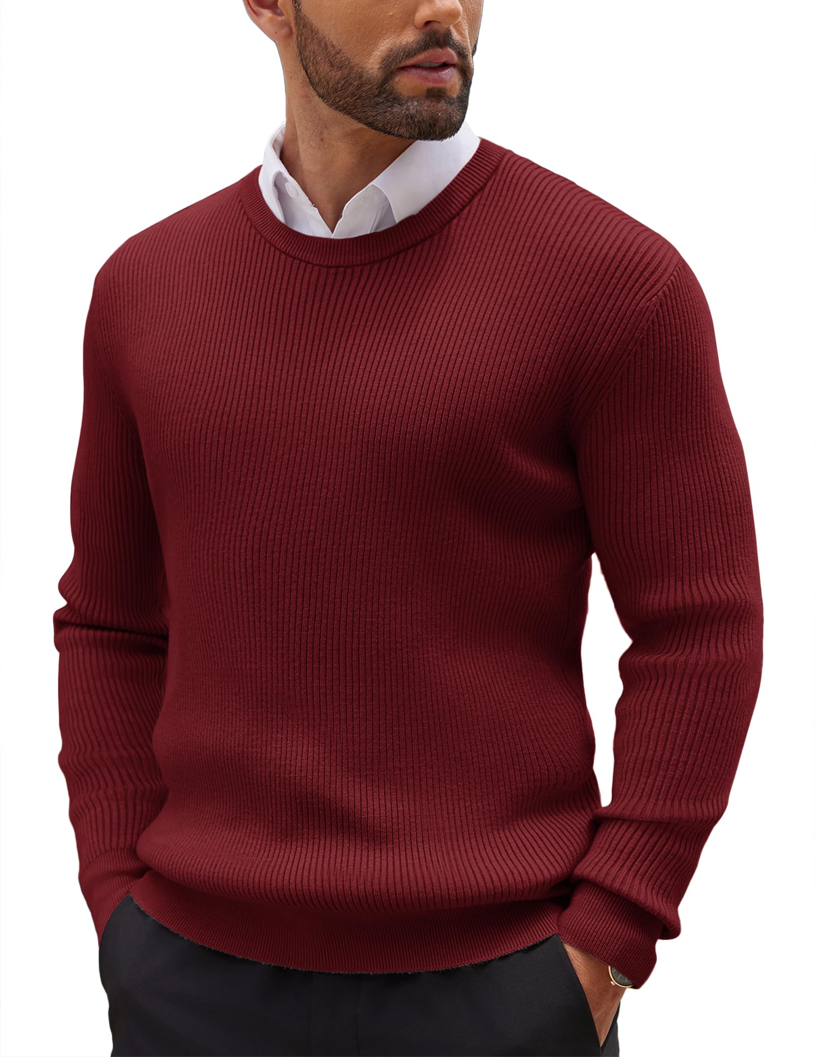 COOFANDY Maglione da uomo con scollo rotondo, basic a maglia fine, da lavoro, da uomo a costine