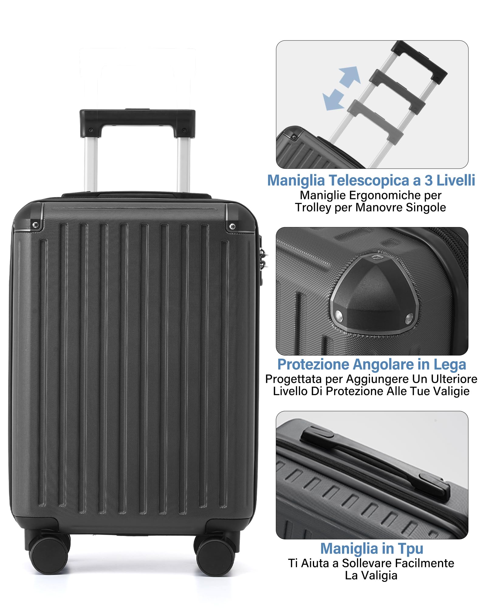 COOLIFE EasyJet Trolley Bagaglio a Mano 55x40x20 e Zaino da Imbarco 20L(40x25x20cm) Set di Valigie, Valigia Bagaglio a Mano, Chiusura a Combinazione Laterale con TSA per Ryanair