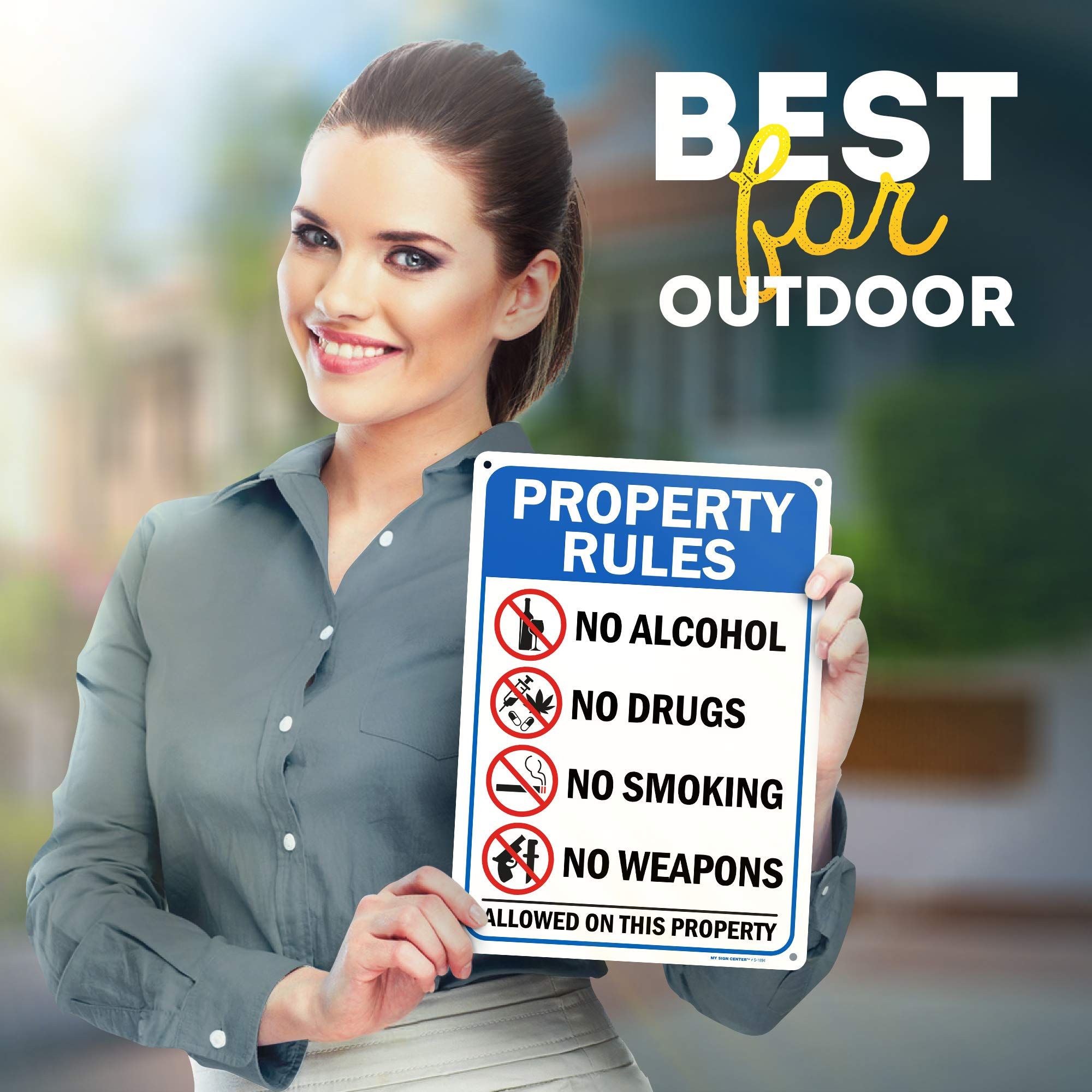 2-Pack Property Rules Metal Signs – 12x18 Inch, No Alcohol/Drugs/Smoking/Weapons, Aluminum, Fade Resistant