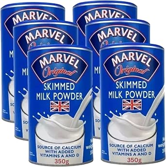 6X Original Marvl skimmed Milk Powder Tubs 6x350g - Dried Skim Powdered Milk Ideal for hot/Cold Drinks, Baking -Source of Calcium with Added Vitamin D & A, Milkshake Powder