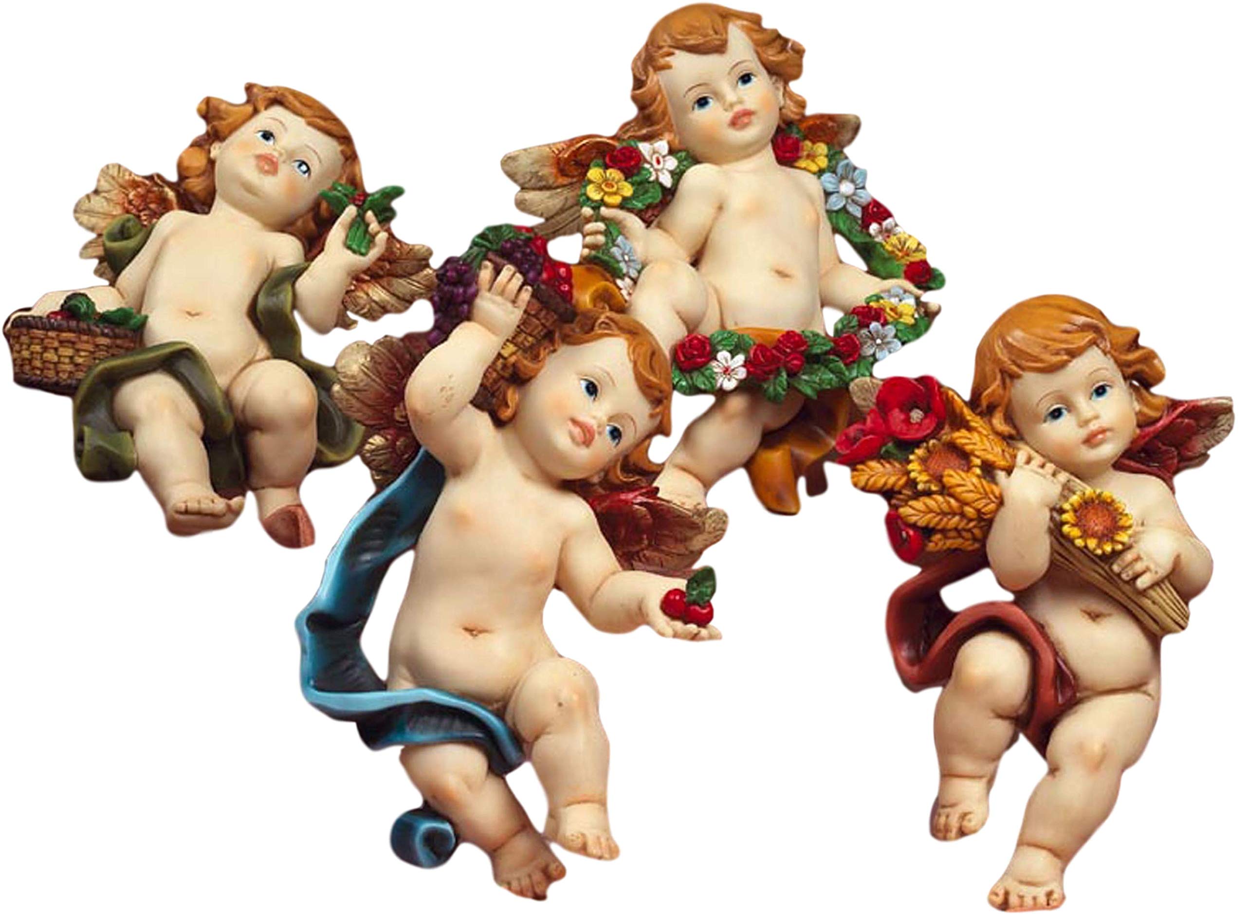 Articoli religiosi by Paben - Juego de 4 ángeles cuatro estaciones para colgar de la pared, hechos de resina, 9 cm