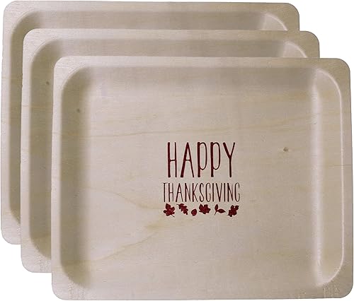 Miniatura 1 de Perfect Stix Plato de madera desechable de 10 pulgadas con estampado de Feliz Acción de Gracias, paquete de 25 unidades