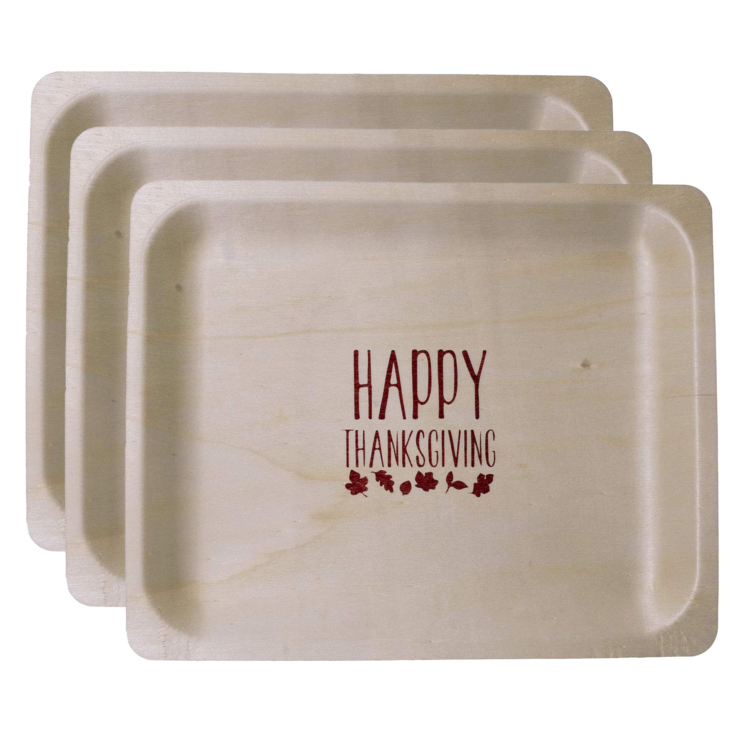 Perfect Stix Plato de madera desechable de 25,4 cm con impresión de Happy Thanksgiving – Paquete de 25 unidades