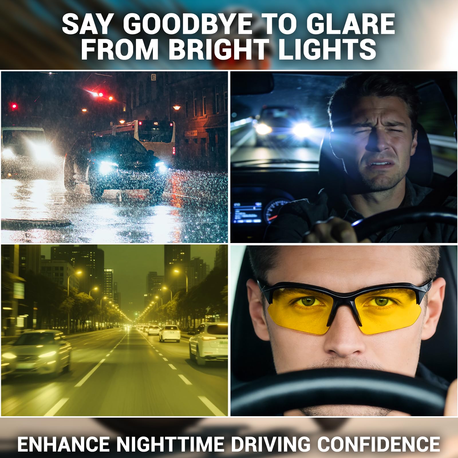 3Pack Polarised Night Driving Glasses Anti Glare, 2026 New Night Vision UV400 Protection Sports Sunglasses for Men Women, Yellow Glasses Set for Cycling Running Driving Fishing - 4
