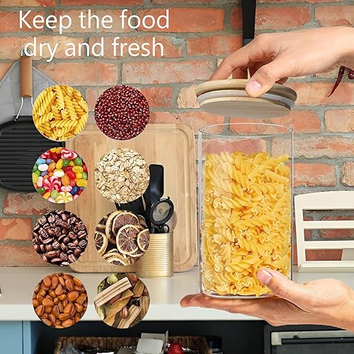 Miniatura 4 de Recipientes redondos de vidrio de 1.5 cuartos de galón con tapas, recipiente transparente para almacenamiento de alimentos con tapa de bambú sellada