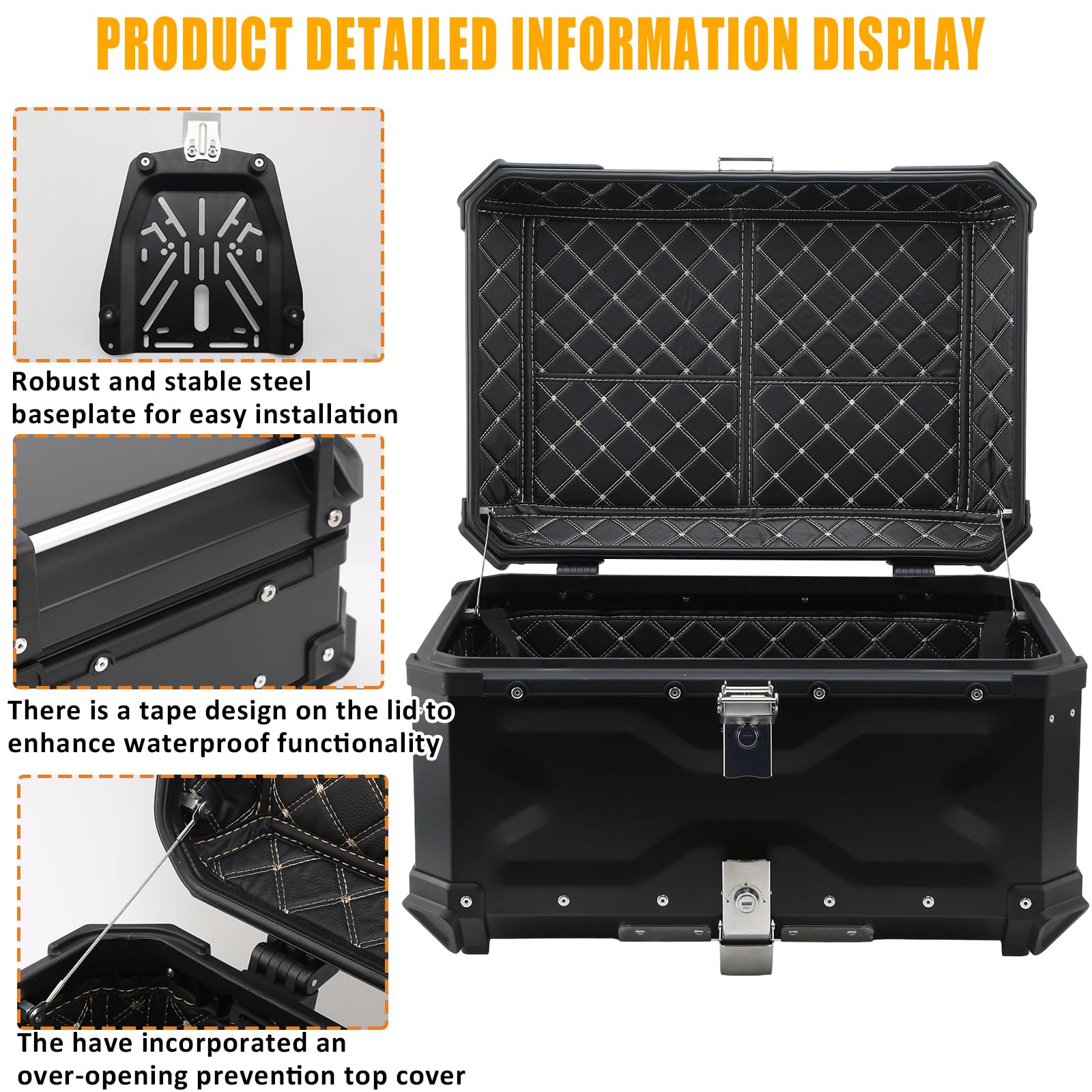 Motorrad Topcase Aluminium 65L Koffer Schwarz Universell