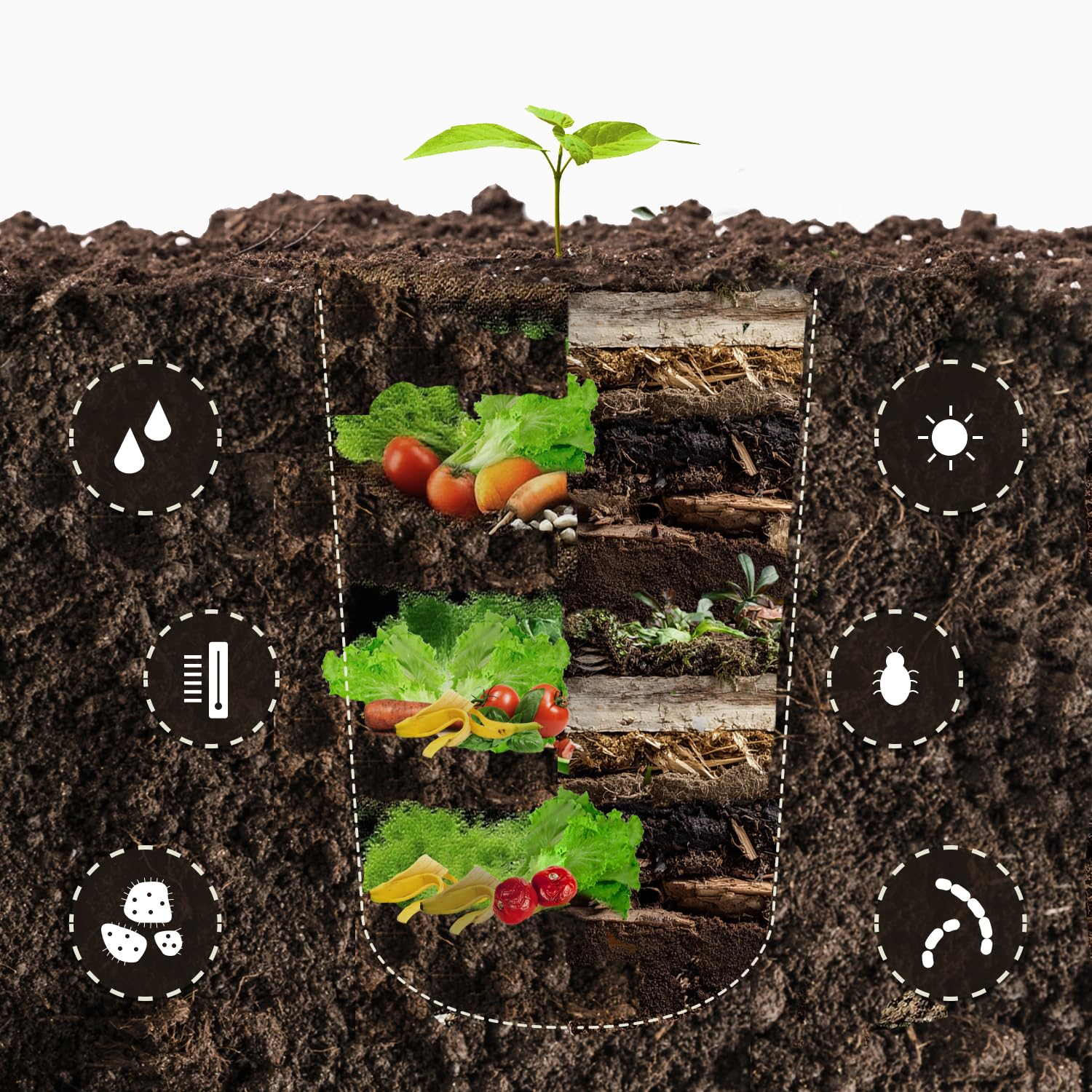 Composteur De Jardin en Métal 100L Réels - Poubelle Exterieure – Poubelle De Jardin – Compost - Acier Galvanisé - Gants Inclus