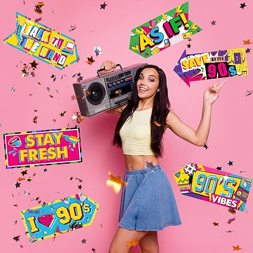 Miniatura 7 de Chinco 20 carteles de fiesta de los años 90, divertidos carteles de los años 90, accesorios divertidos para cabina de fotos, recuerdos de flecha,
