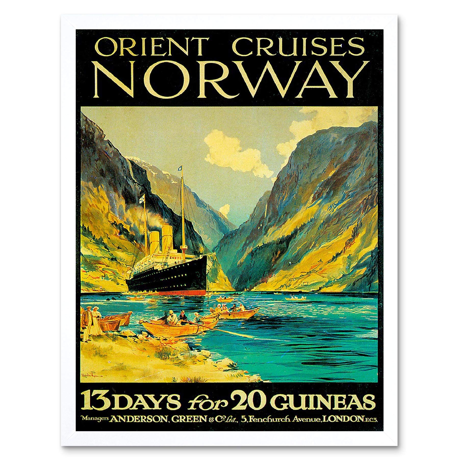 Wee Blue Coo Travel Orient Cruises Norway Fjord Ship London UK Vintage Art Print Framed Poster Wall Decor 12X16 Inch