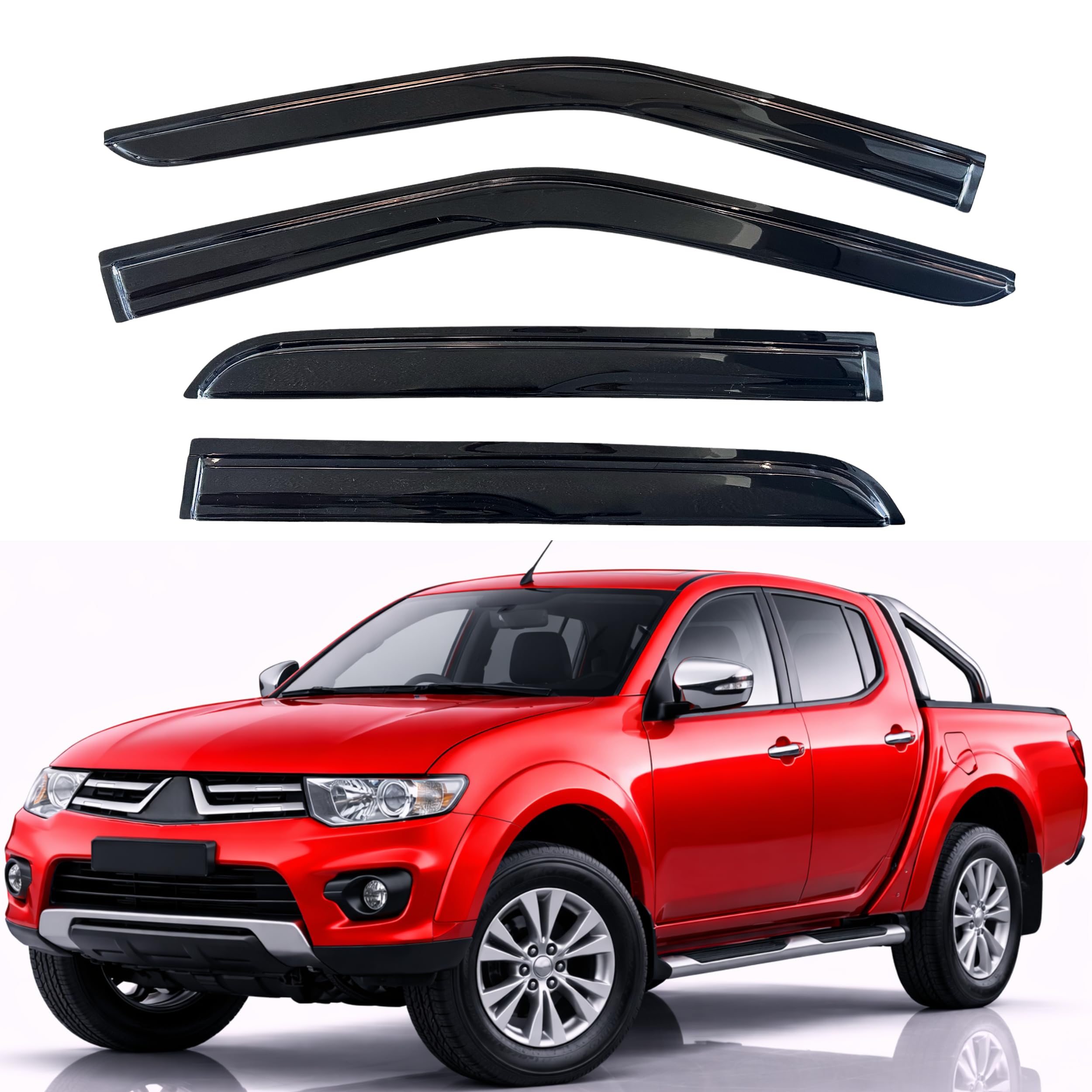 KPY Rain Guards Fit for 2007-2014 Mitsubishi L200 Double Cab, Out-Channel Window Visors Vent Wind Deflectors 4PC, Truck Accessories for 2007-2014 Mitsubishi Triton Double Cab