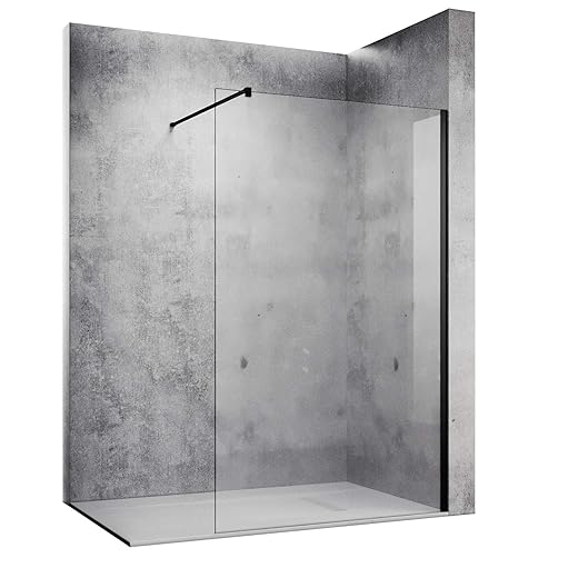 SONNI Duschwand 120 x 200 cm schwarz Walk In dusche Black style aus 10 mm Nano Glas,Duschabtrennung mit Stabilisator auf Duschtassen oder Boden montierbar