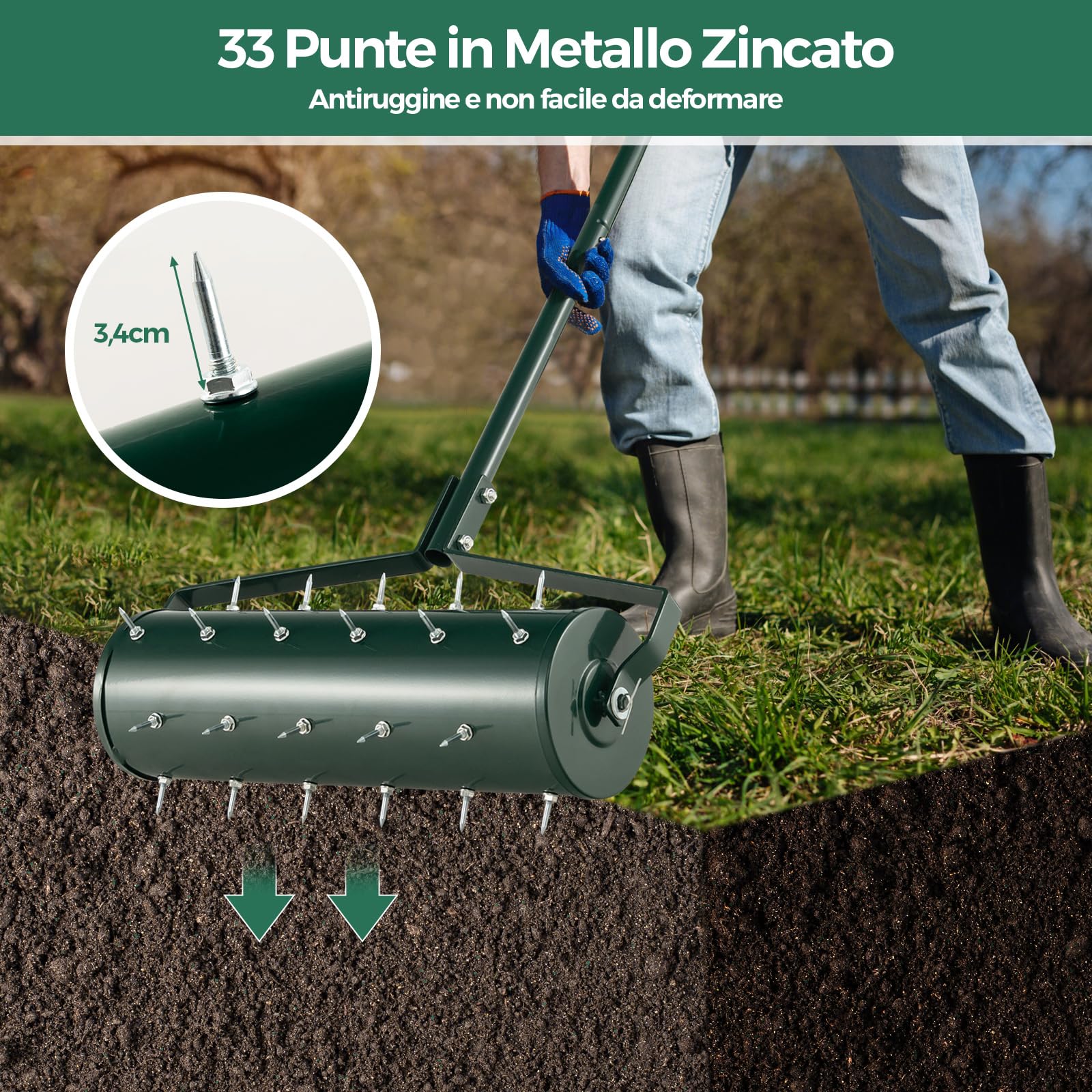 COSTWAY Arieggiatore Giardino 53 CM, Arieggiatore da Prato Manico Rimovibile Punte Terreno, Manuale