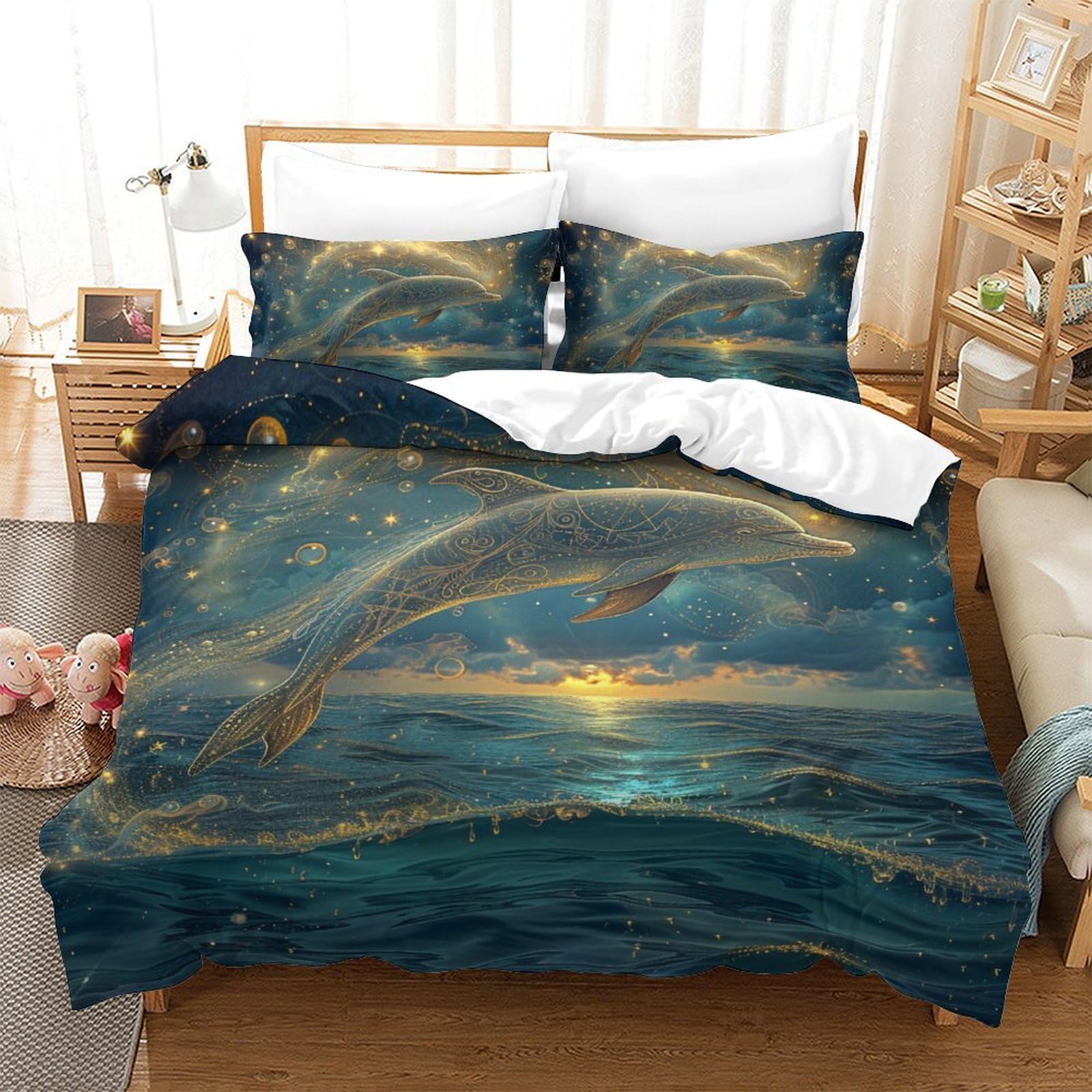 Housse de couette dauphin pour lit double pour créer une ambiance marine dans la chambre