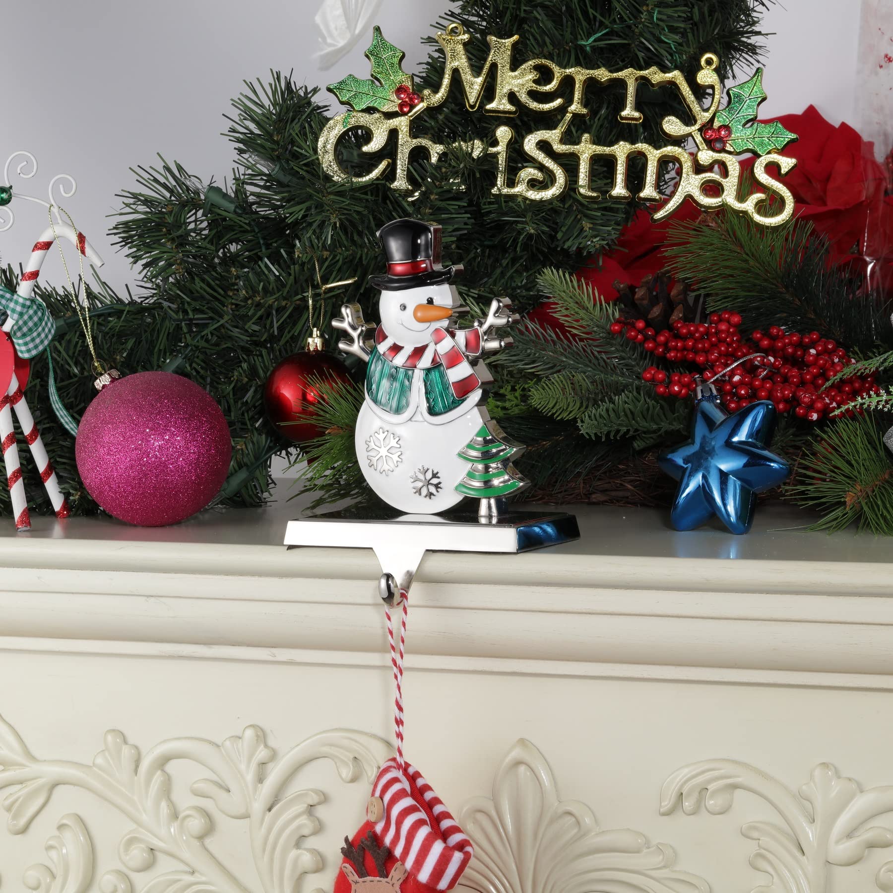 Cintres de chaussettes de Noël pour cheminée – Bonhomme de neige pour cheminée de Noël à suspendre pour chaussettes de Noël (bonhomme de neige)