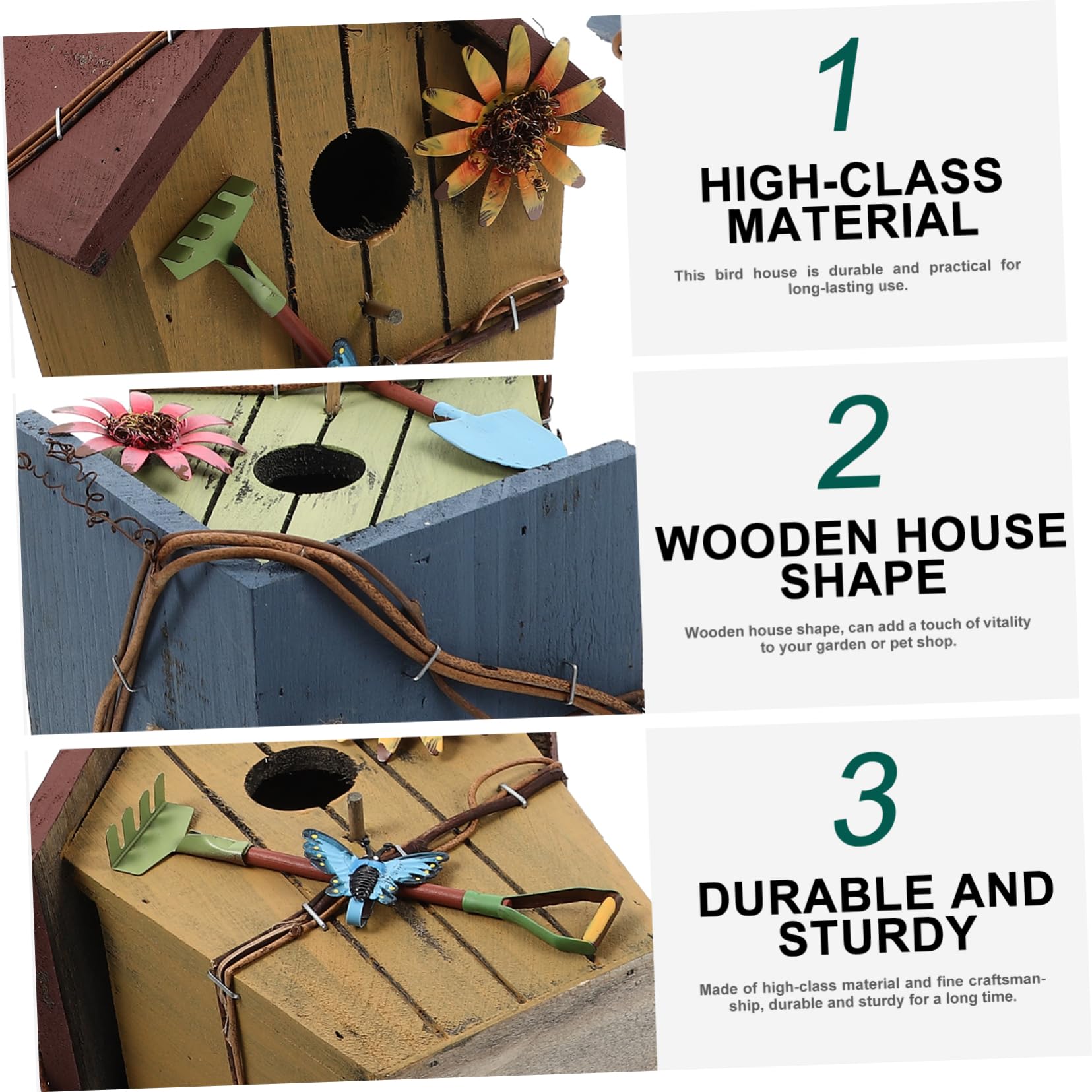 WOONEKY Casetta Uccellini in Legno Sospesa 2 Pezzi per Pappagalli | Forma Casa, per Esterno e Giardino, Accessorio Decorativo, Adatta a Piccoli Uccelli