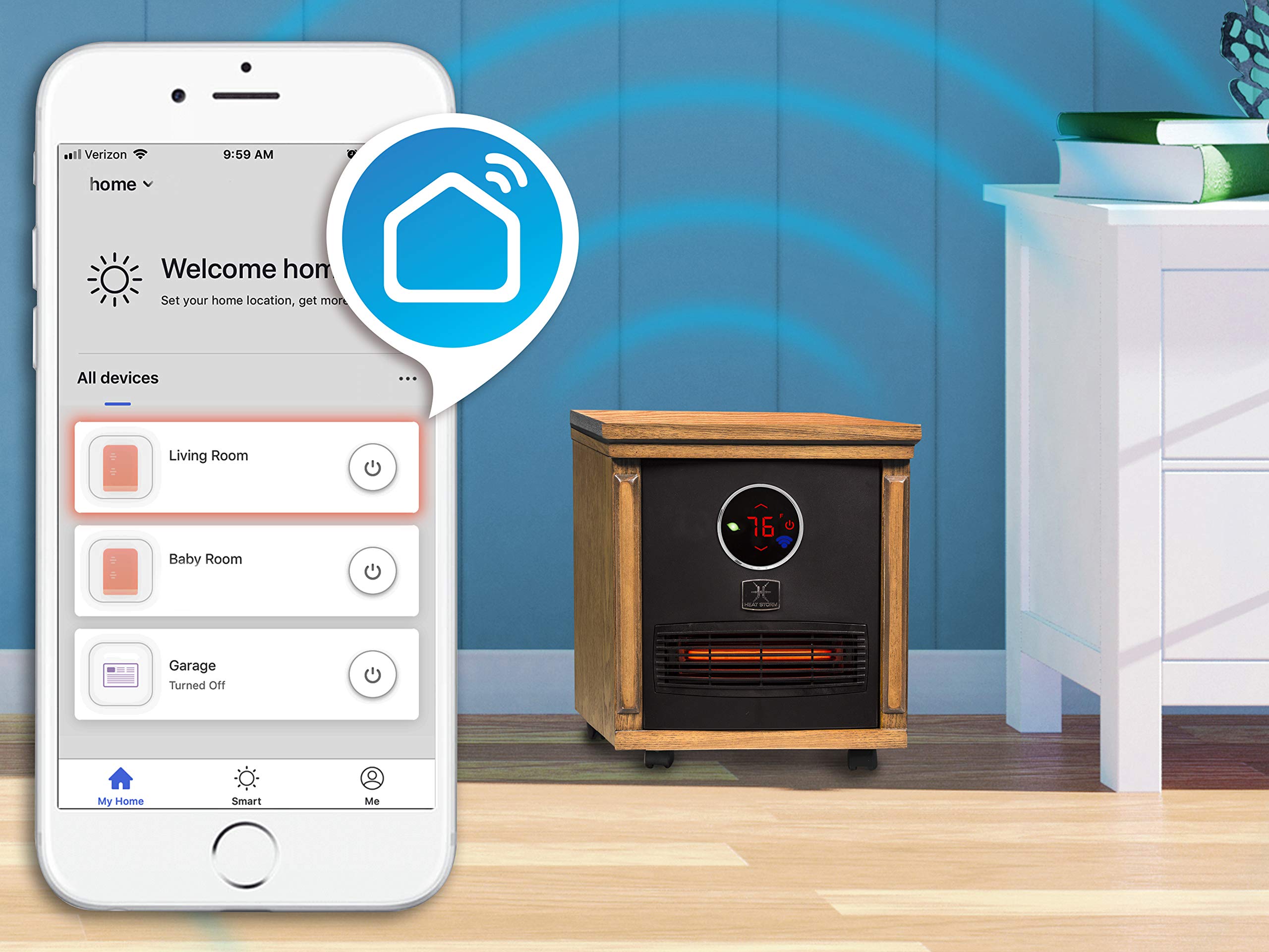 Heat Storm HS-1500-ISMW Infrared WiFi Cabinet Heater, Light Oak