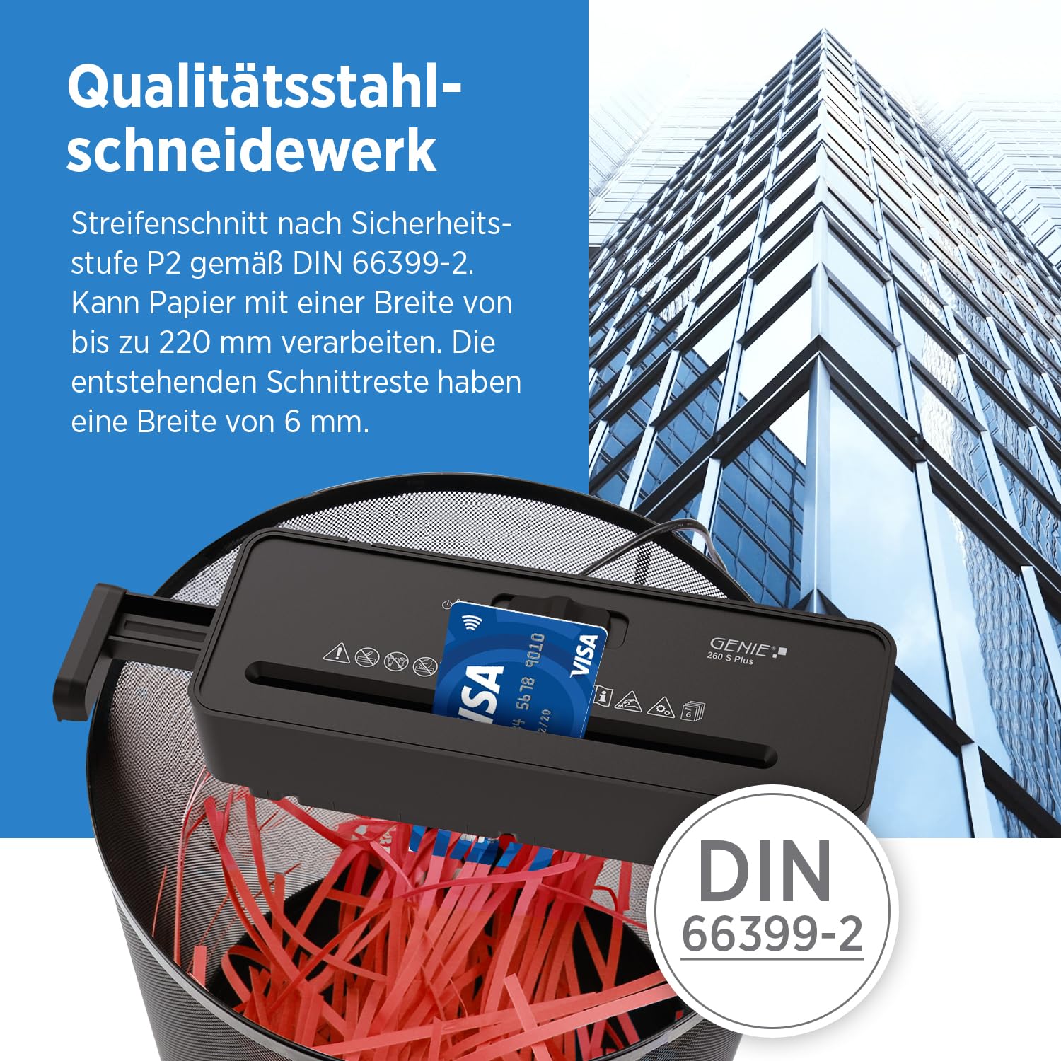 Genie 260 S Plus Destructeur de Documents Papier Coupe en Bandes 6 mm Compact