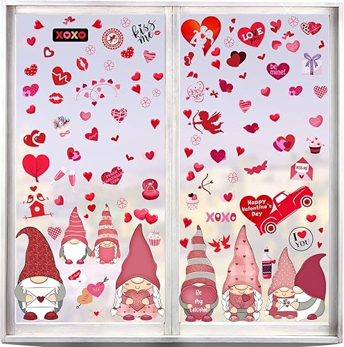 116 calcomanías para ventana del día de San Valentín para cristal de doble cara con forma de corazón y gnomo para decoración de boda día de San