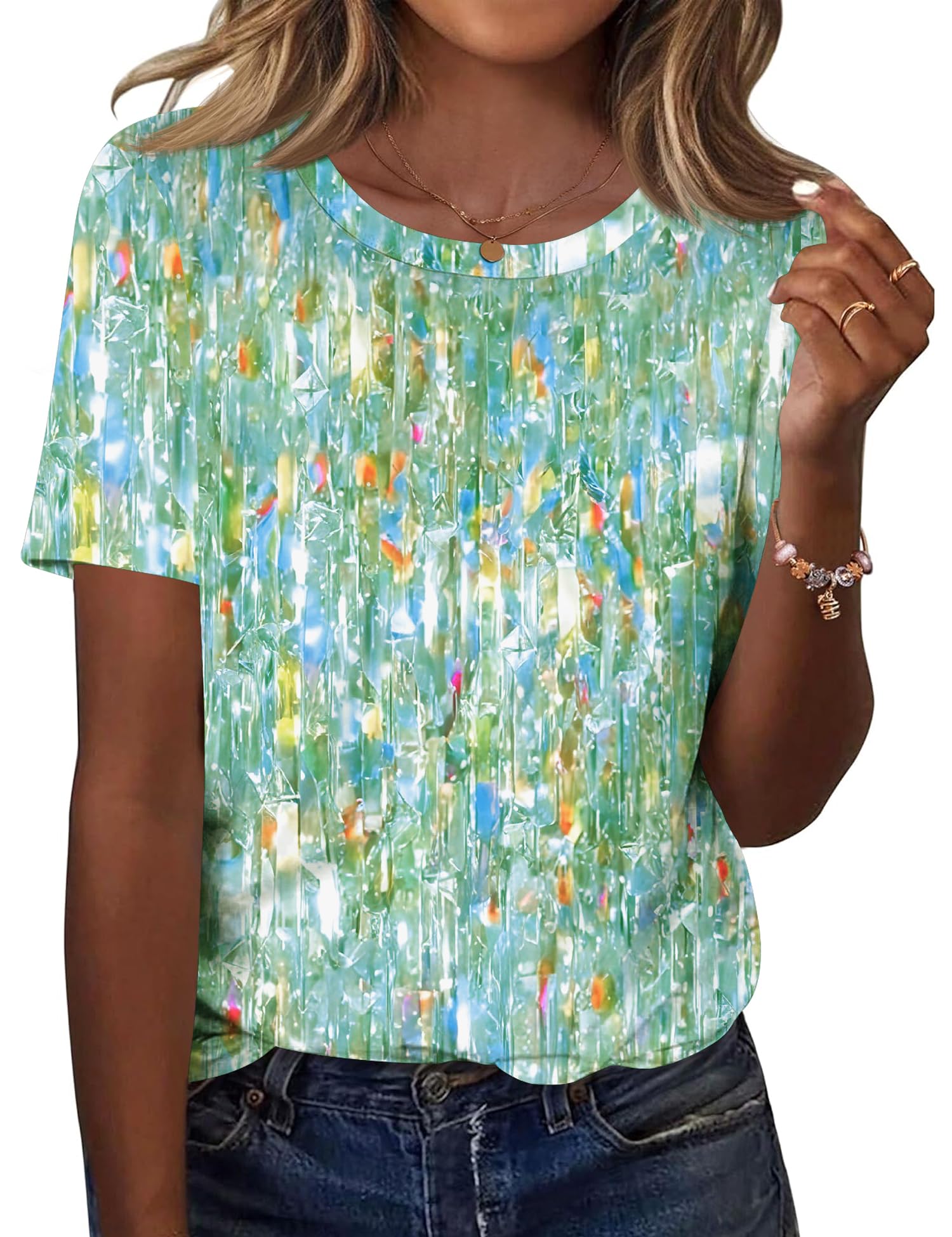 TCOT Women's Tops Summer Short Sleeve Crew Neck Shirts Casual Blouses S-3XL