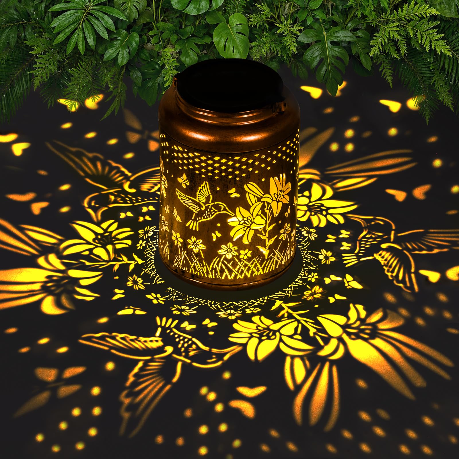 KagoLing Solarlampen für Außen, 1 Stück Kolibri Ausgehöhlte Metall Laterne IP65 Lampion Außen Wetterfest, Hängend Solarleuchten für Balkon deko, Garten, Terrasse als Weihnachtsgeschenke Frauen/Mama