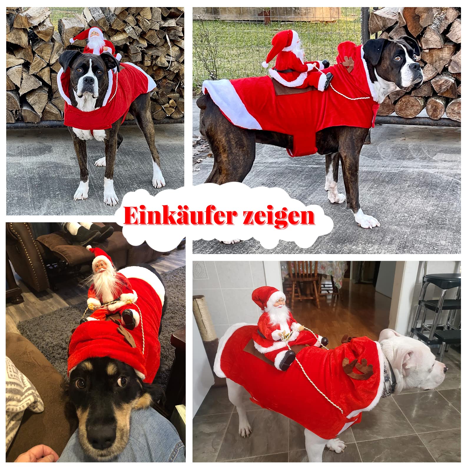 Hund Santa Claus Reiten Weihnachtskostüm, Premium Haustier Kleidung Weihnachten Reiten Outfit für Kleine Große Hunde Katzen Kleidung Weihnachtsfeier Anzieh Kleidung XXL