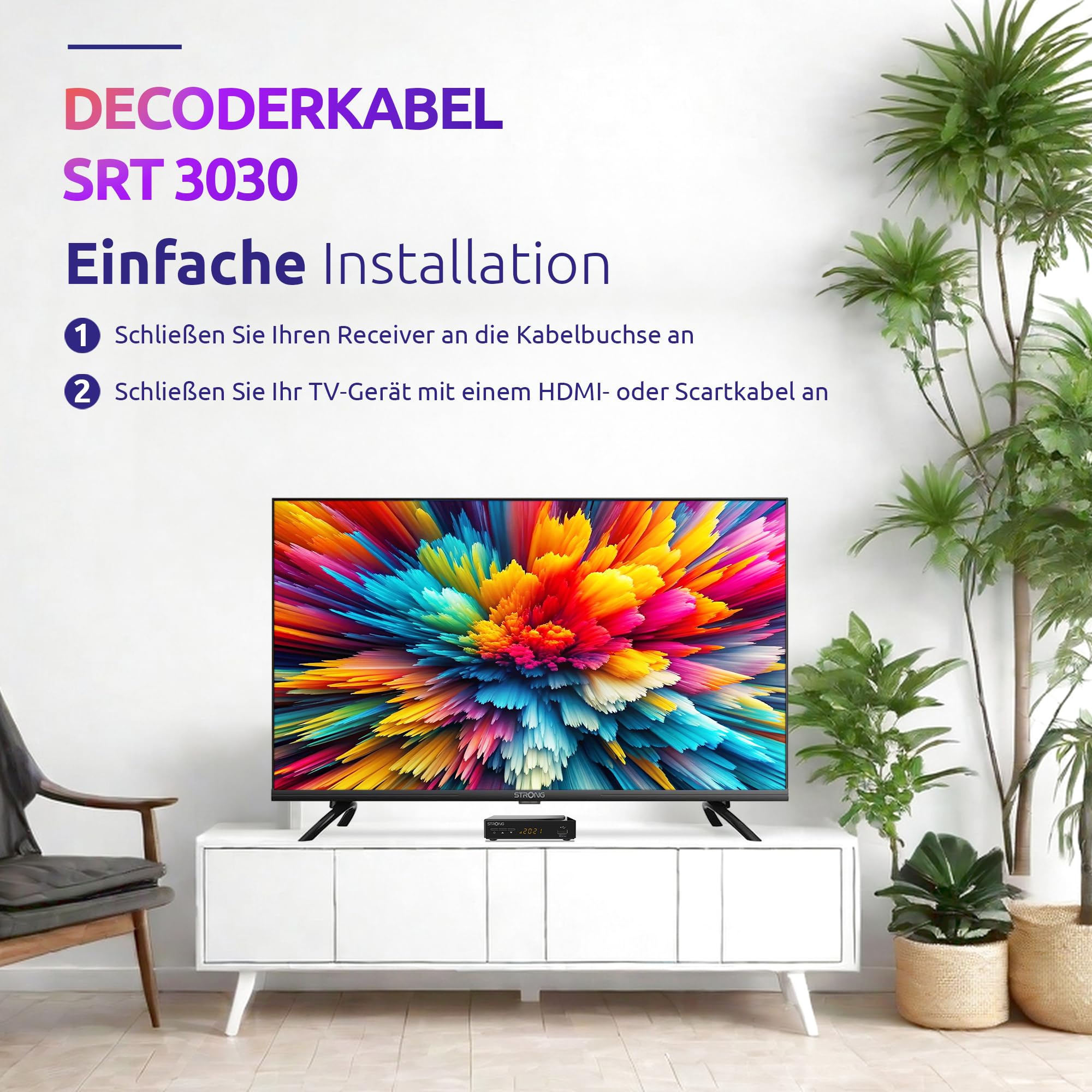 Strong - Digitaler HD-Kabelreceiver SRT 3030 - TV Receiver für Kabelfernsehen - Dolby Audio - DVB-C mit HDMI-, Scart- und USB-Anschluss - Energiesparfunktion - Benutzerfreundliches Menü - schwarz